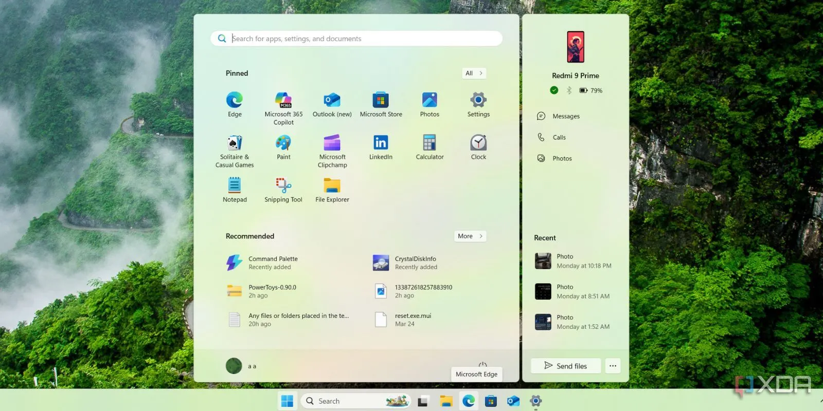 Bảng điều khiển Phone Link đồng hành tích hợp bên cạnh Start menu Windows 11, hiển thị thông tin điện thoại