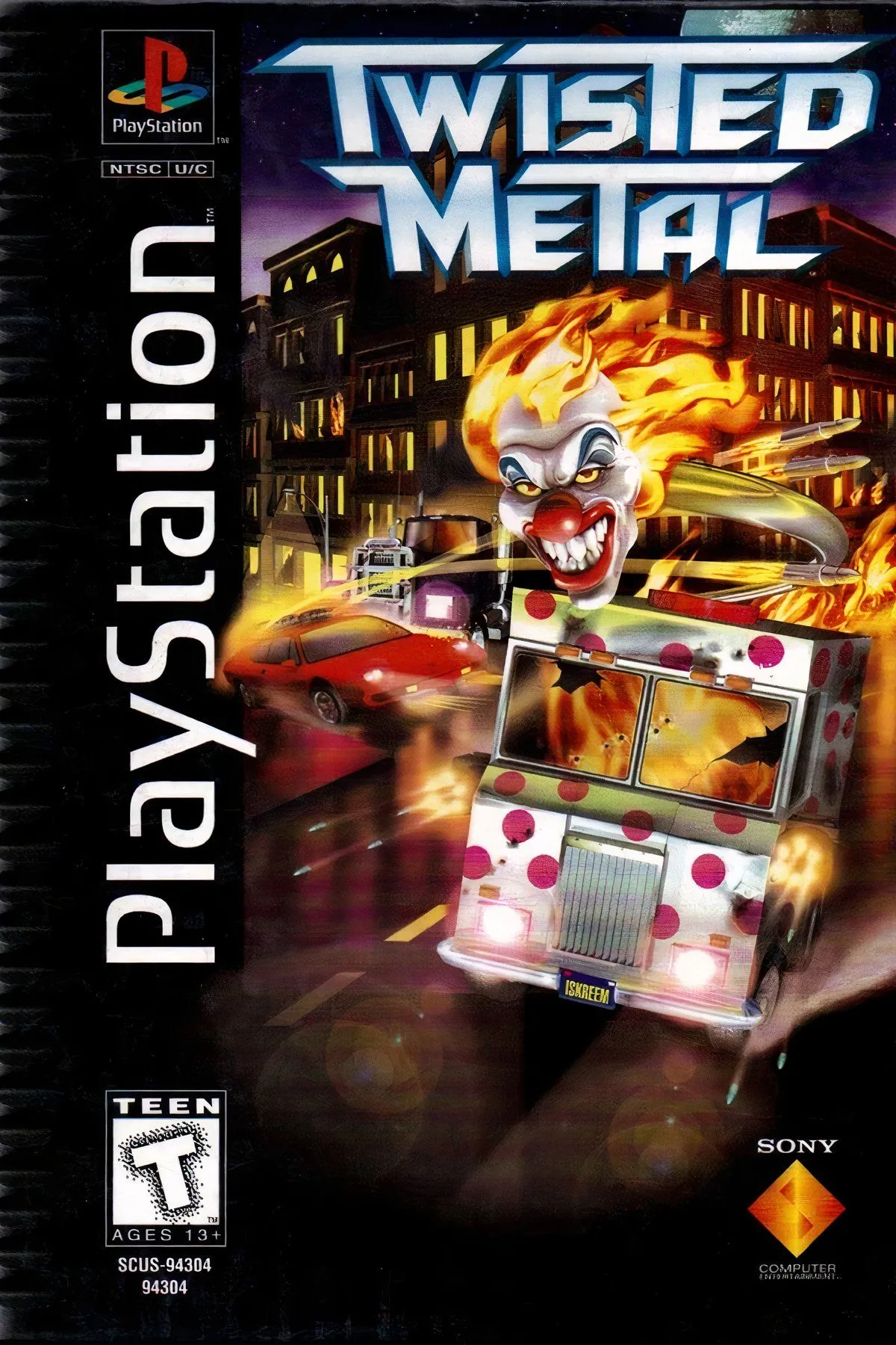 Bìa đĩa game đua xe chiến đấu Twisted Metal phiên bản Long Box trên PS1