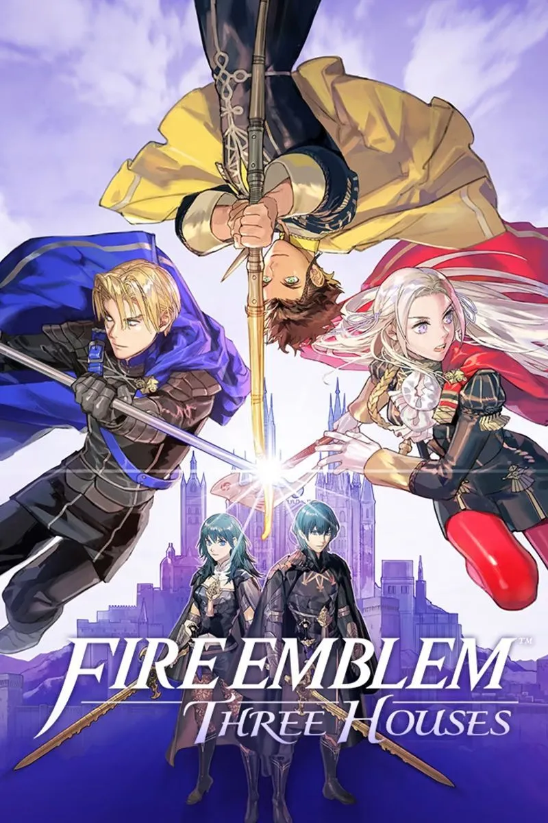 Bìa game Fire Emblem: Three Houses với các nhân vật chính của game
