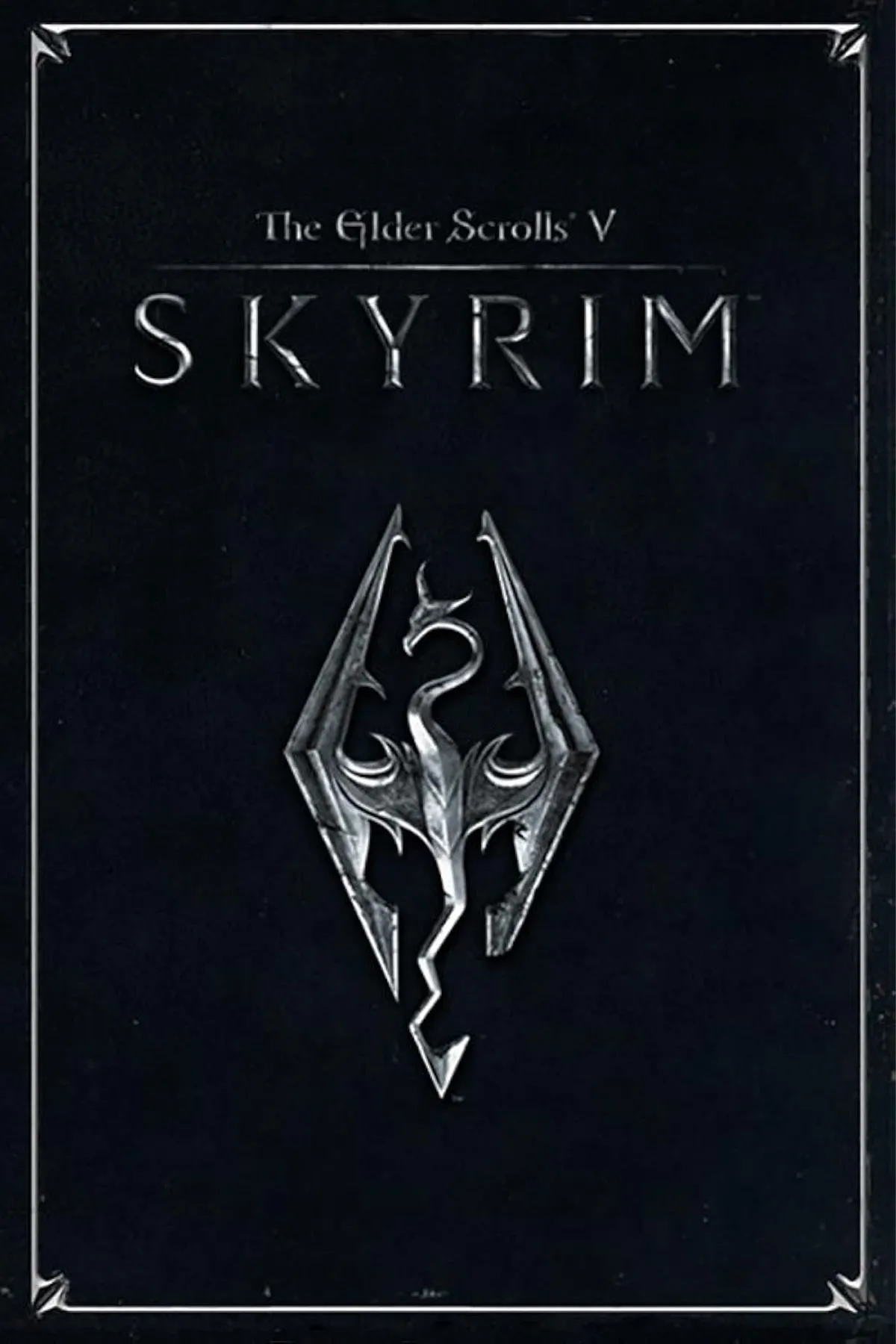 Bìa game The Elder Scrolls V: Skyrim với Dragonborn đối mặt với rồng