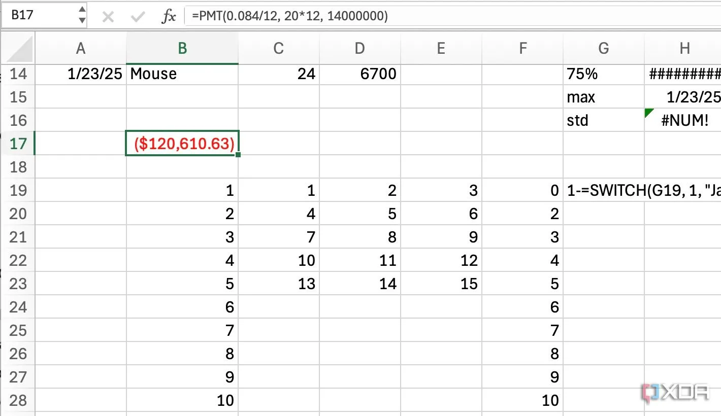 Biểu đồ và công thức minh họa hàm PMT trong Excel giúp tính toán khoản thanh toán định kỳ cho các khoản vay