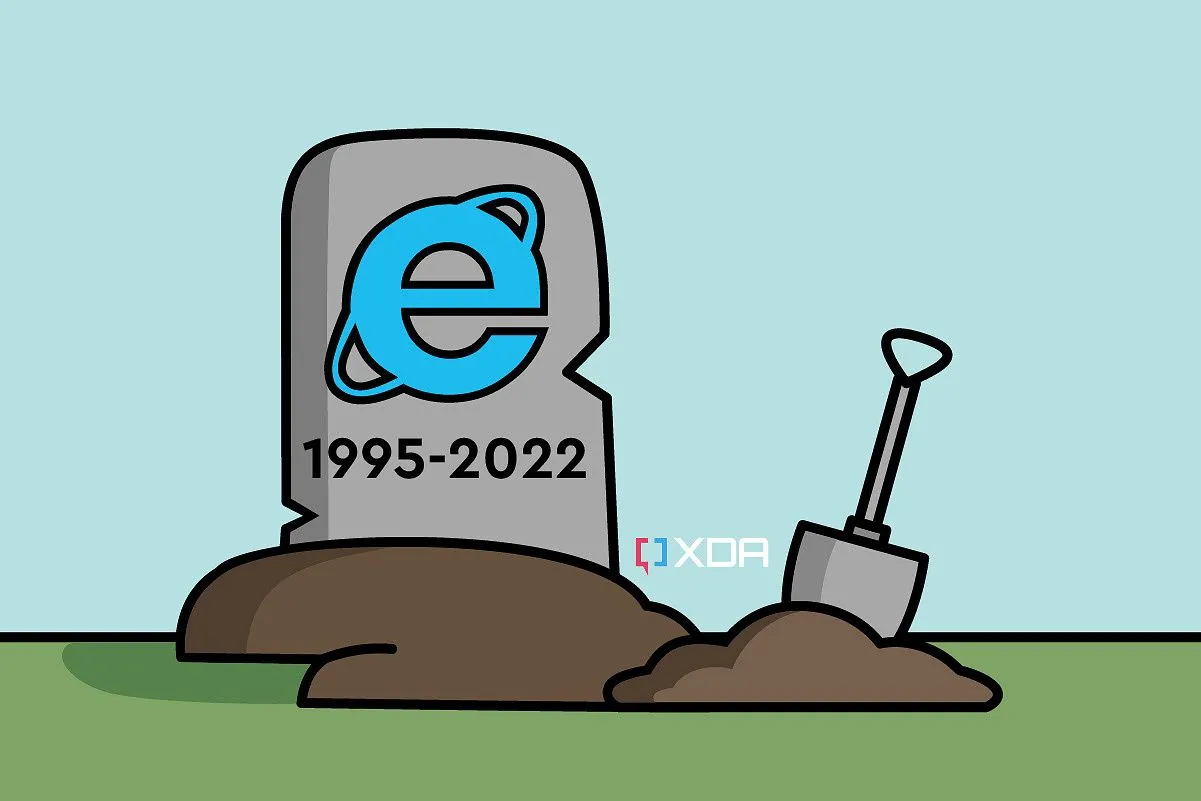 Biểu tượng Internet Explorer trên bia mộ, tượng trưng cho sự kết thúc của trình duyệt từng có phiên bản IE10 và IE11 đáng giá trên Windows 8.