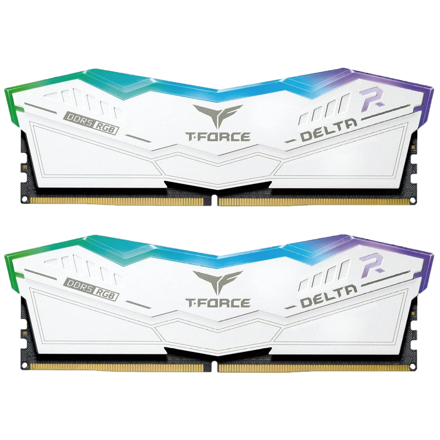 Bộ RAM DDR5 TeamGroup T-Force Delta RGB màu trắng với hiệu ứng đèn LED