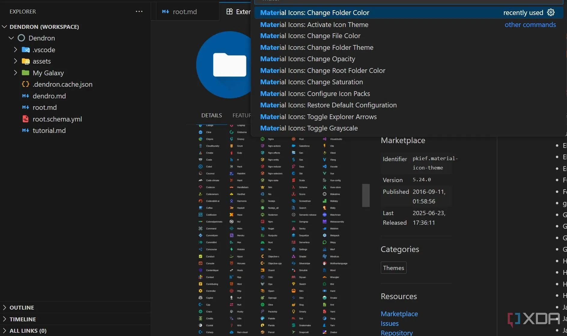 Các biểu tượng file và thư mục màu sắc từ Material Icon Theme trong Visual Studio Code