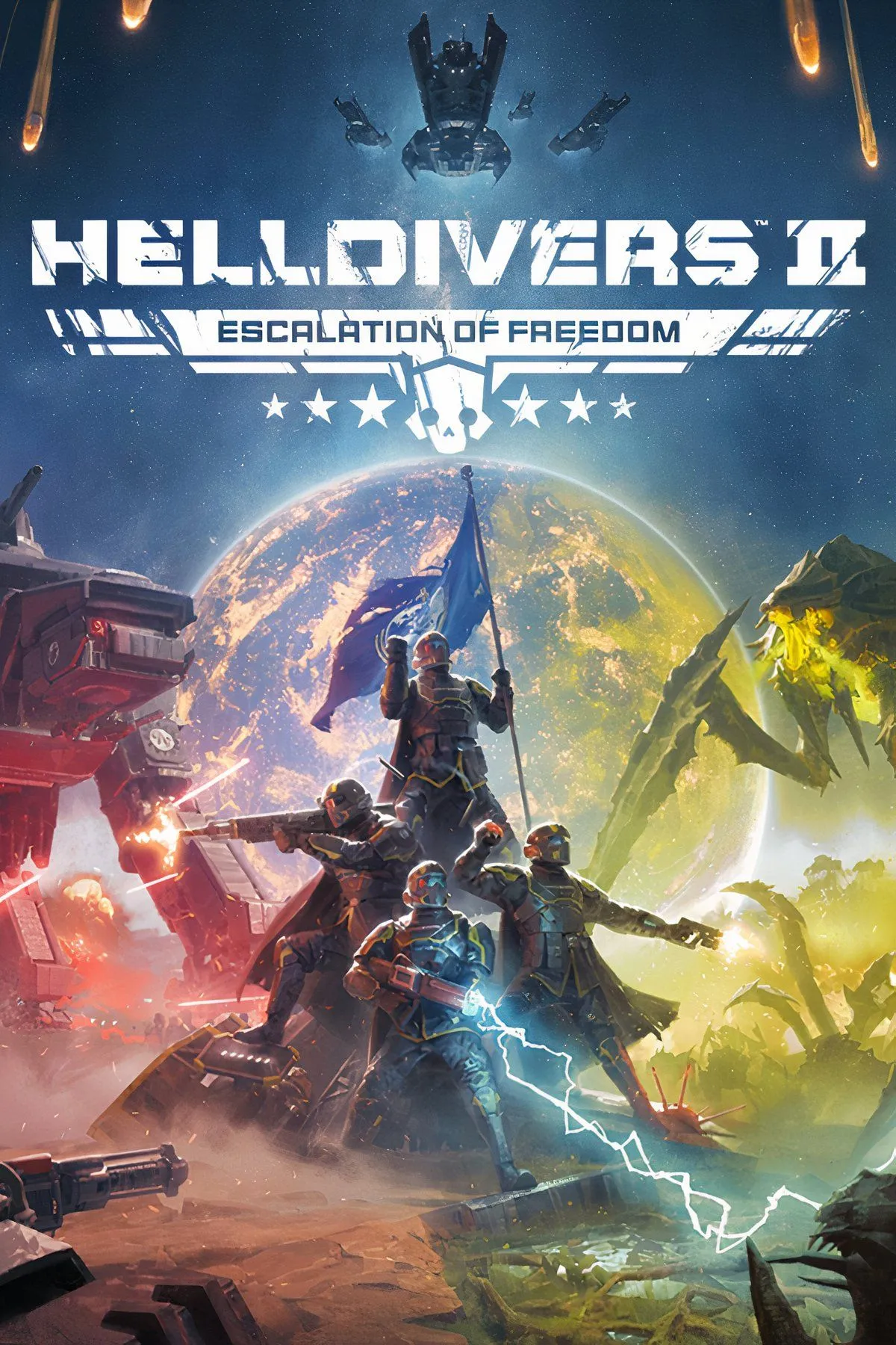 Các chiến binh Helldivers 2 đang chiến đấu dữ dội trong một môi trường xa lạ.