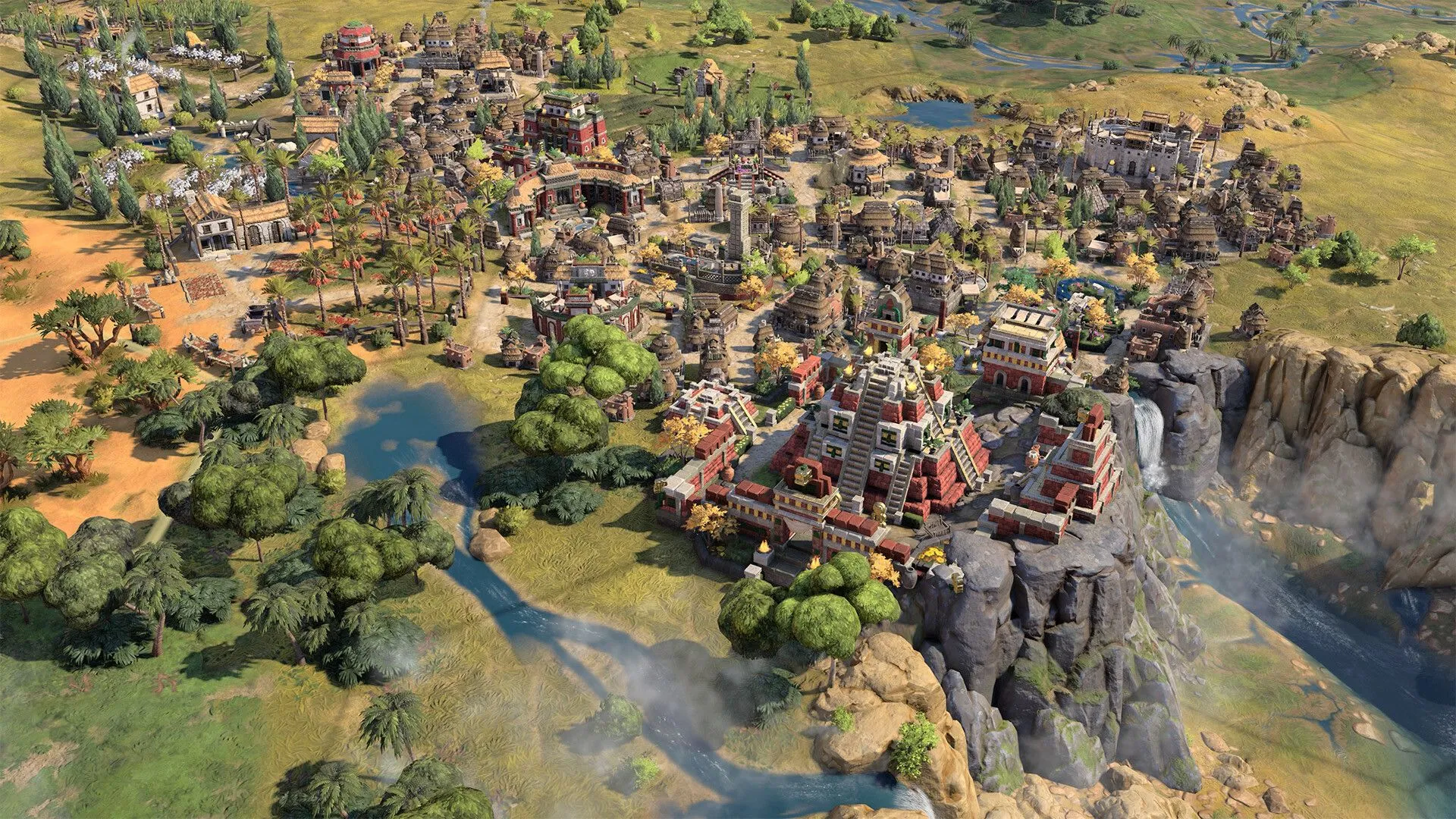 Các công trình kiến trúc cổ đại và hiện đại được xây dựng trong Civilization VII, thể hiện sự phát triển văn minh qua các thời kỳ