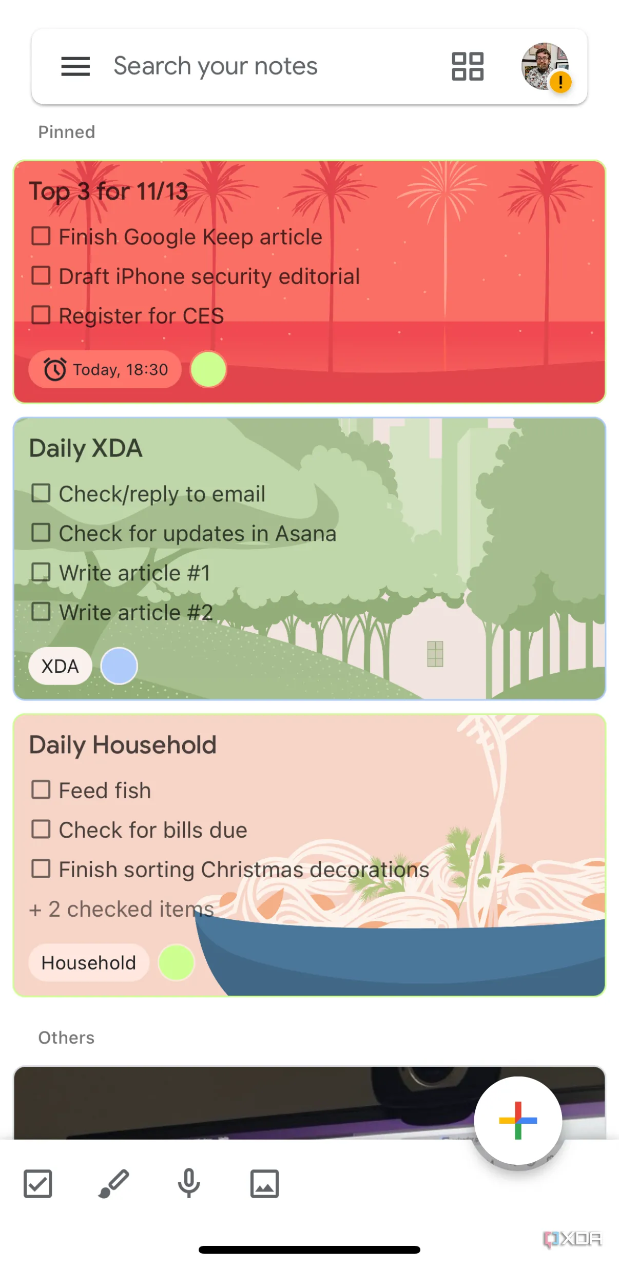 Các ghi chú quan trọng được ghim trên Google Keep
