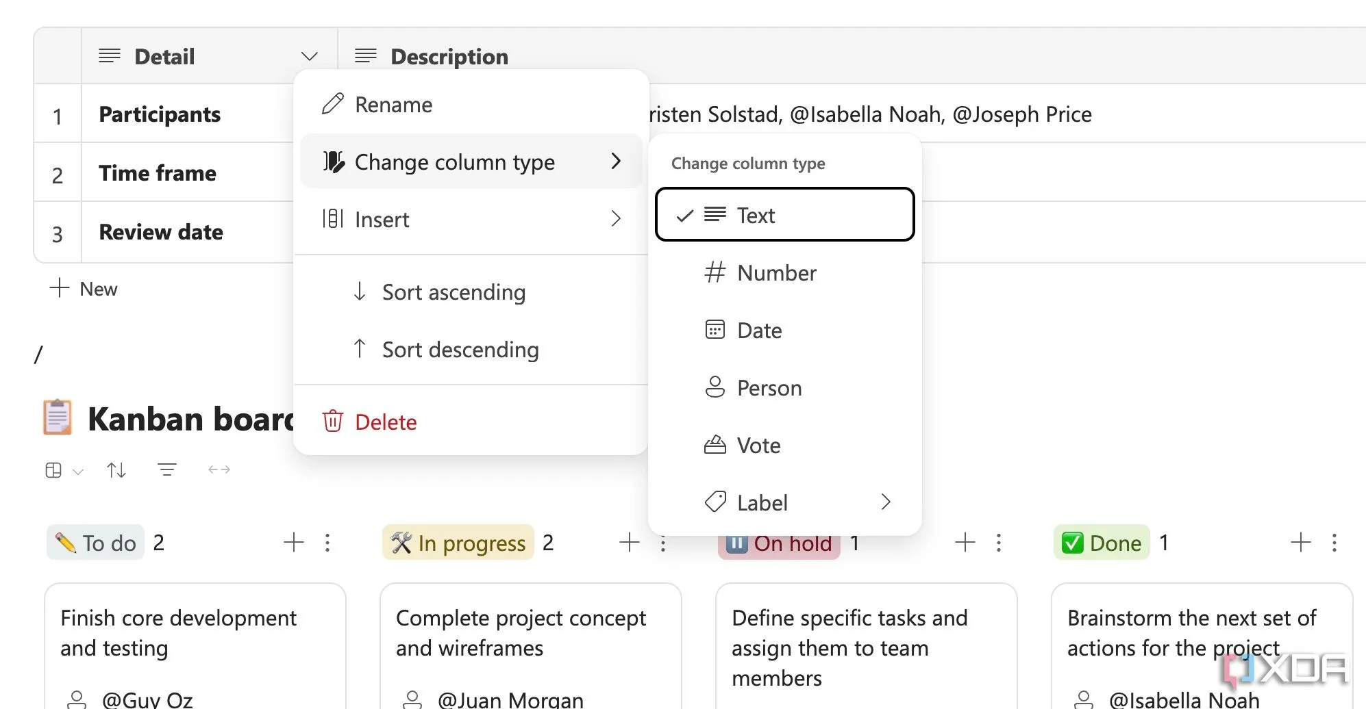 Các loại cột giới hạn trong tính năng database của Microsoft Loop so với các nền tảng khác