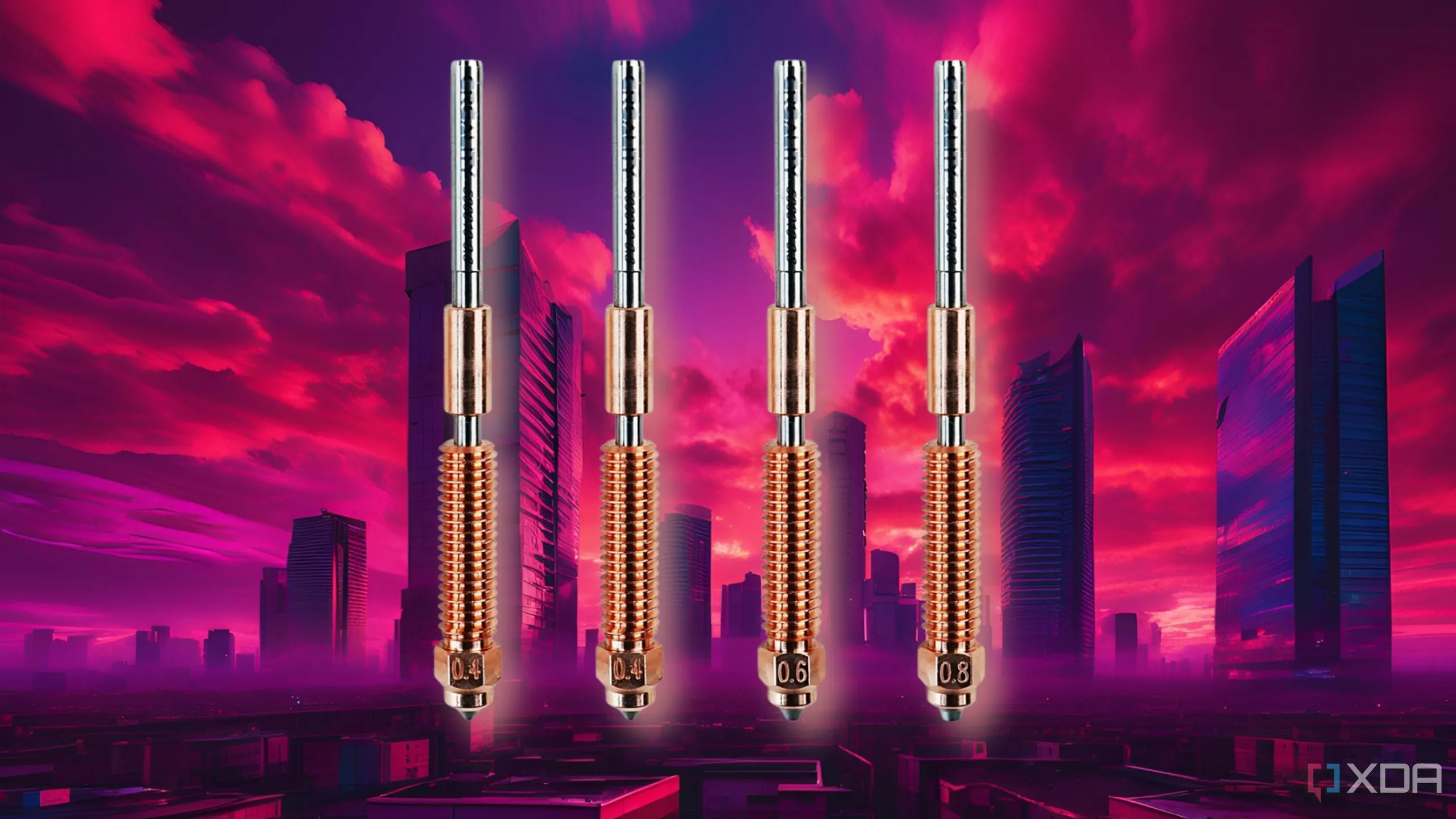 Các loại đầu phun (nozzle) với đường kính khác nhau dành cho máy in 3D, ảnh hưởng đến tốc độ và chi tiết in.