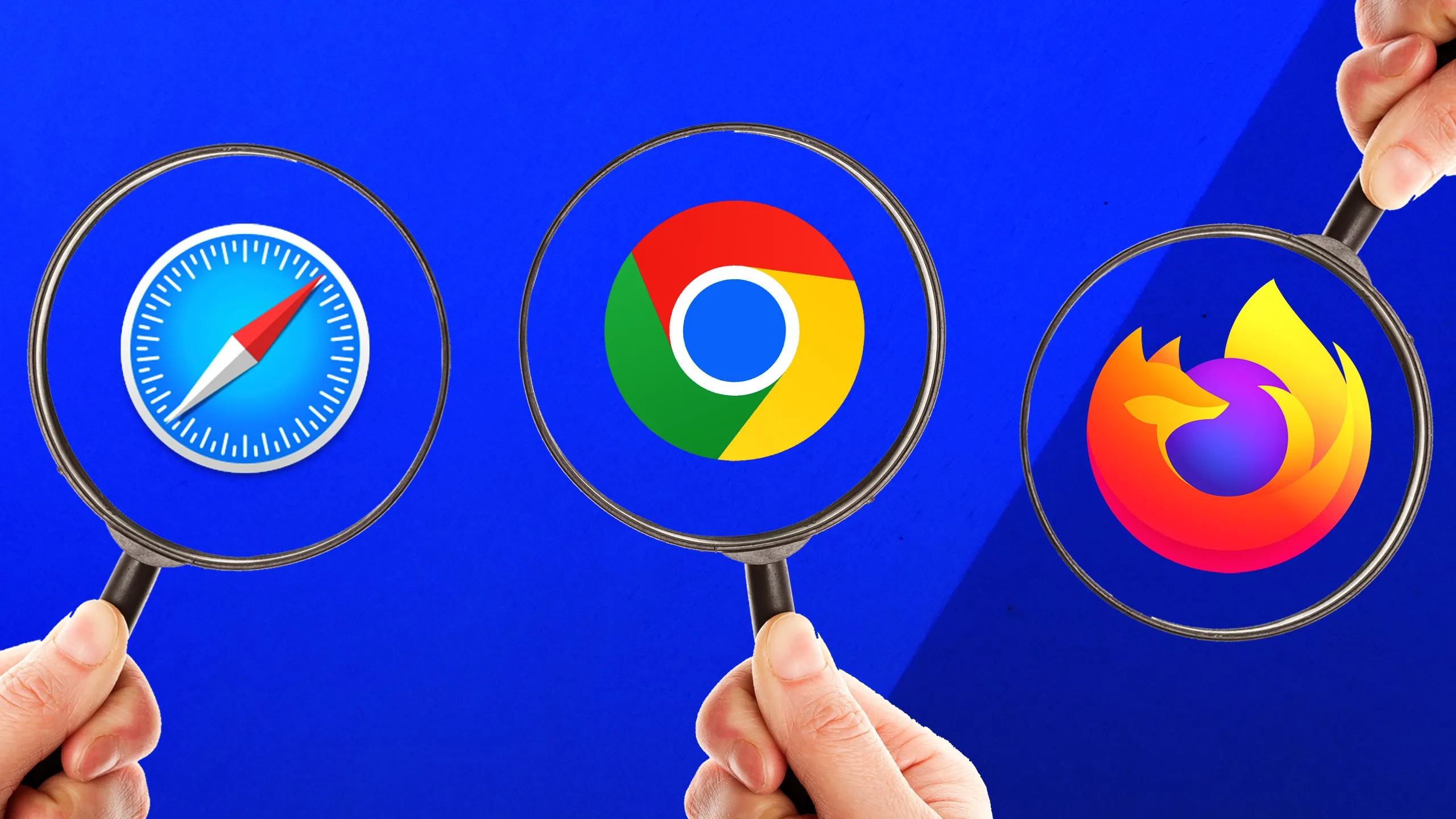 Các logo trình duyệt sau kính lúp biểu tượng cho việc theo dõi lịch sử duyệt web