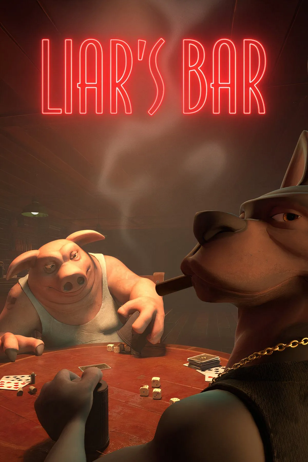Các nhân vật động vật trong quán bar đang chơi Liar's Dice và Liar's Deck