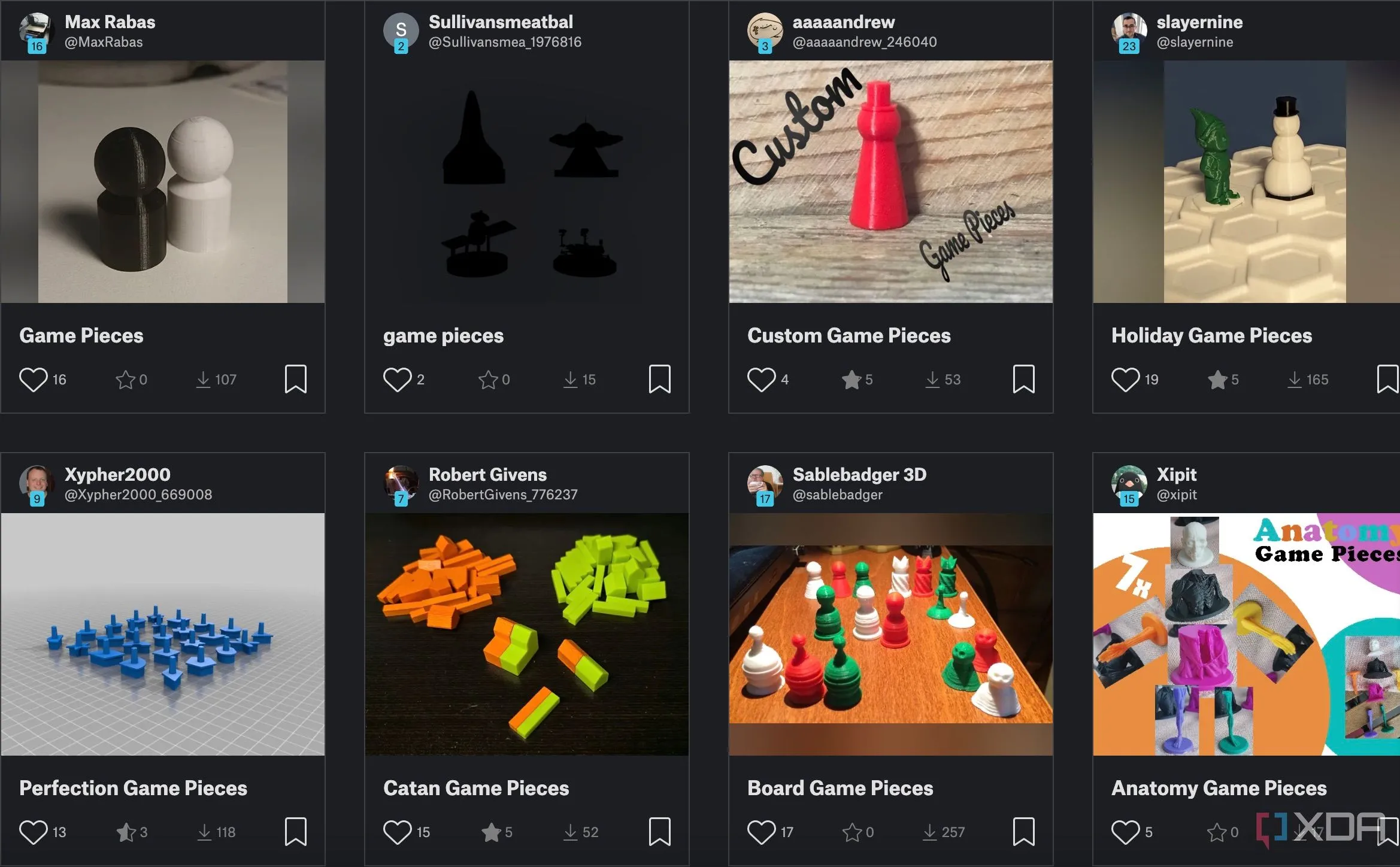 Các quân cờ vua và phụ kiện trò chơi board game được in 3D nhiều màu sắc, thể hiện khả năng tạo lại chi tiết nhỏ