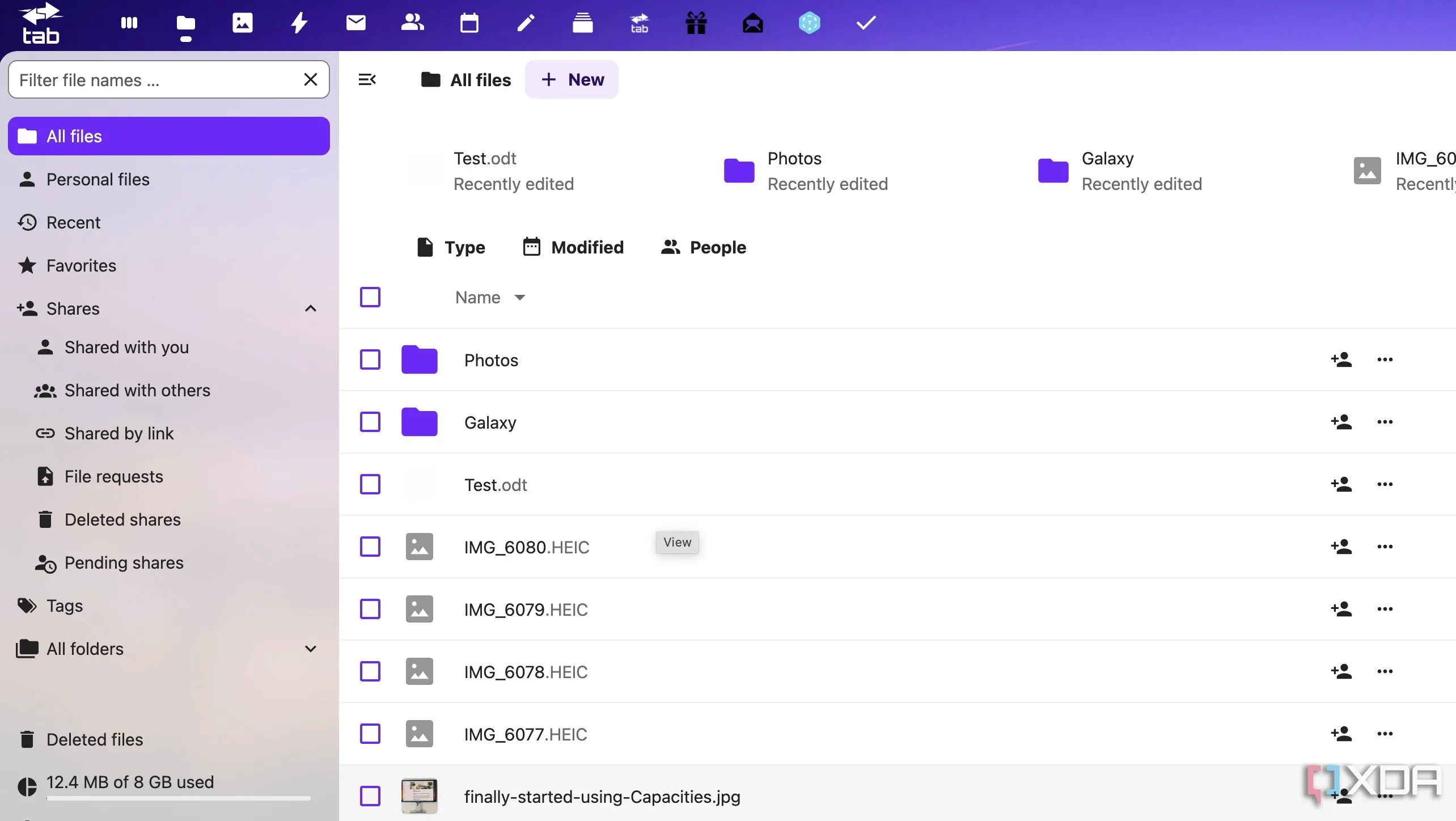 Các thư mục và tệp tin trong giao diện Nextcloud