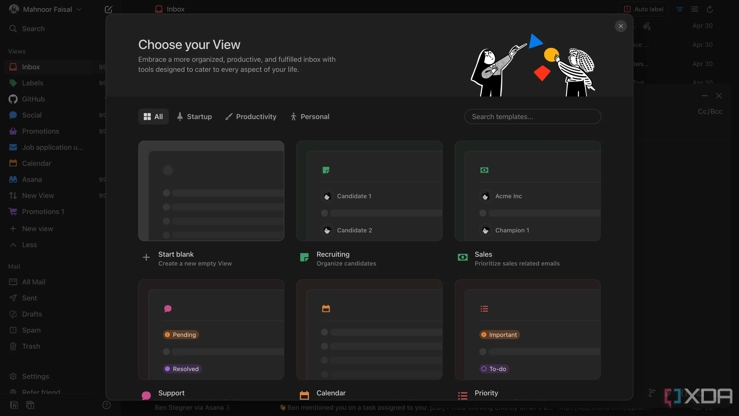 Các tùy chọn tùy chỉnh 'Views' trong Notion Mail giúp phân loại và quản lý hộp thư đến hiệu quả