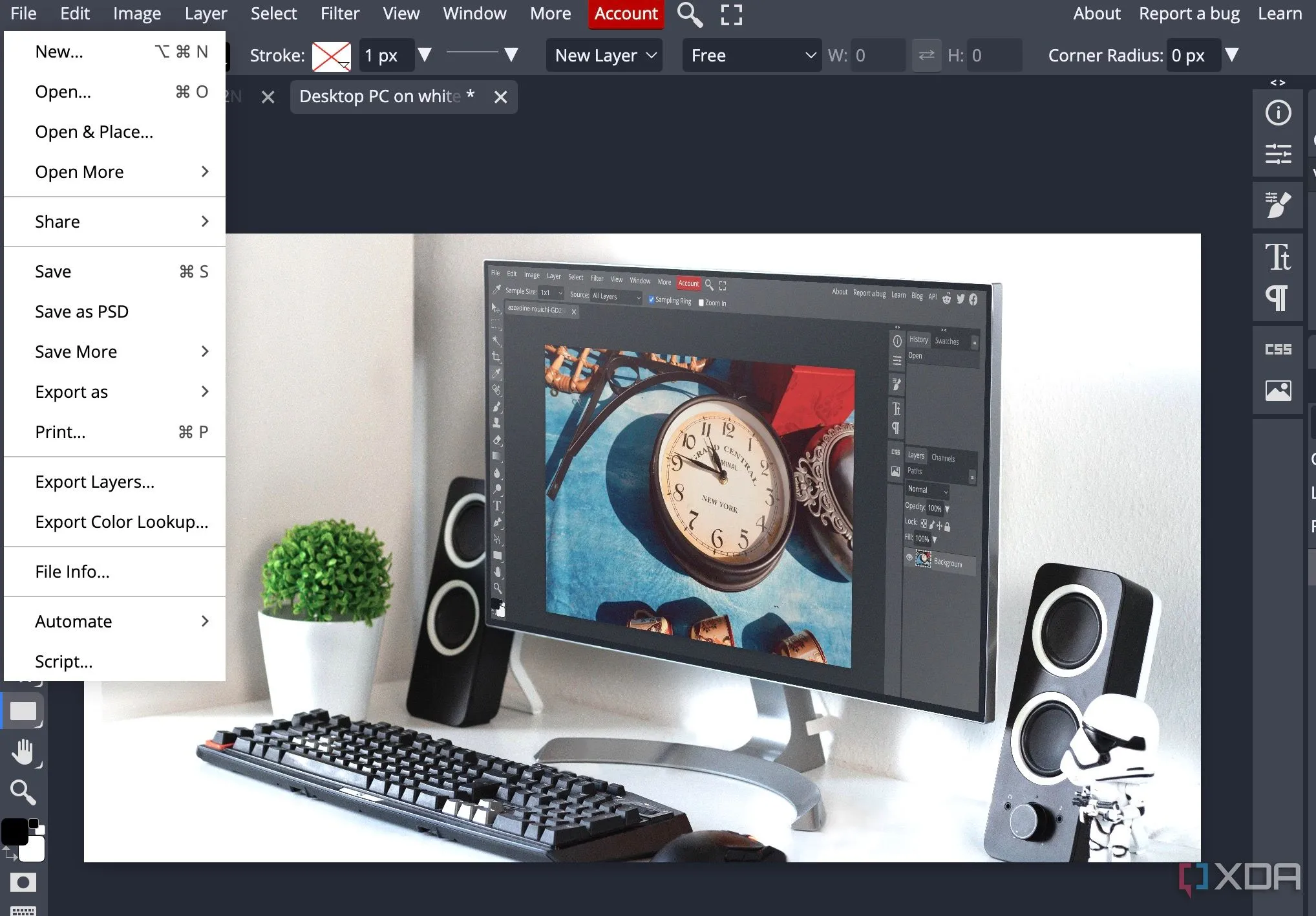 Các tùy chọn xuất file đa dạng của Photopea, đảm bảo chất lượng và định dạng phù hợp sau khi chỉnh sửa