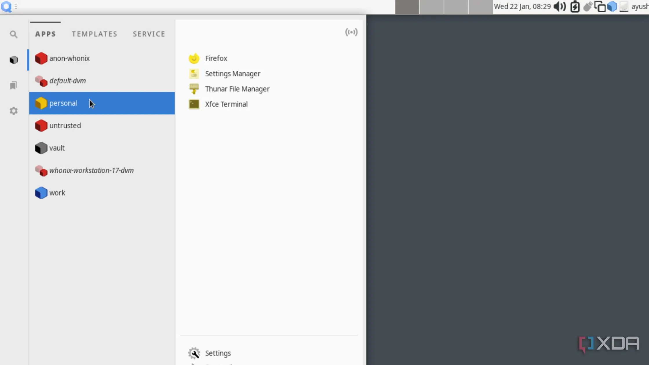 Các ứng dụng trong Qubes OS