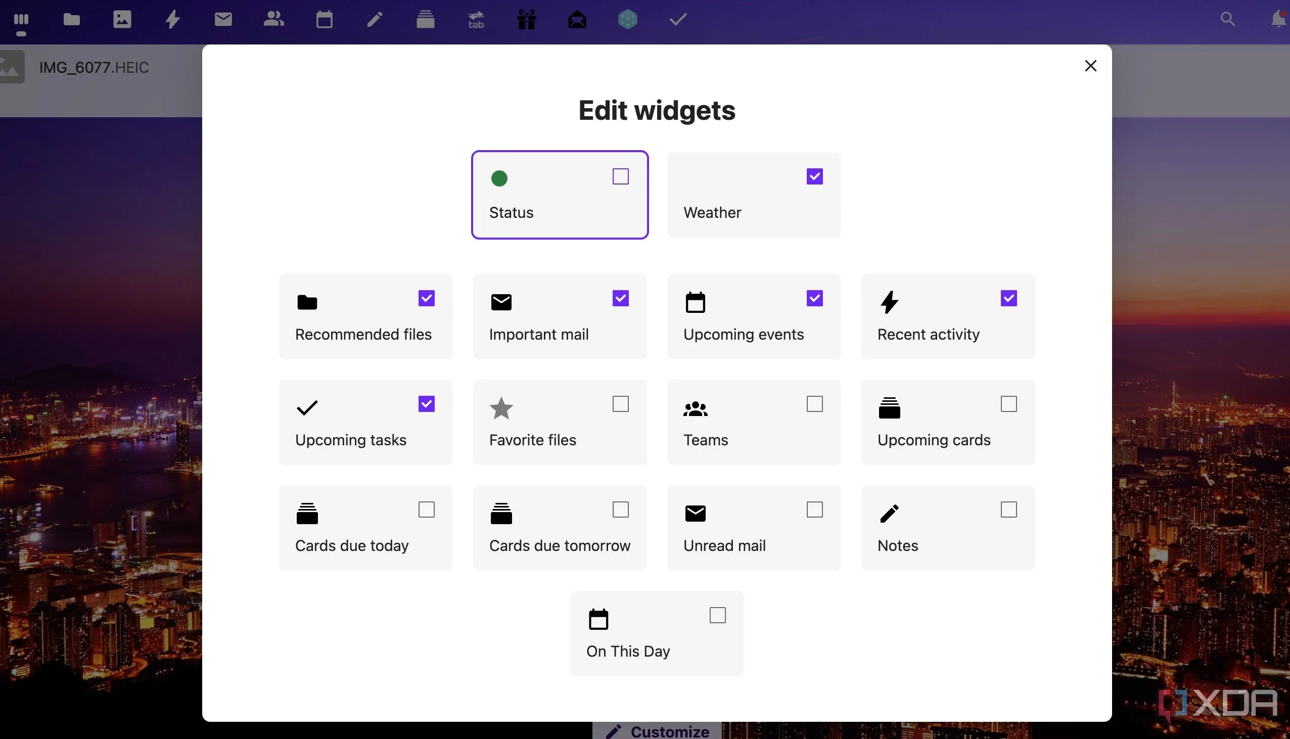 Các widget tùy chỉnh trên bảng điều khiển Nextcloud