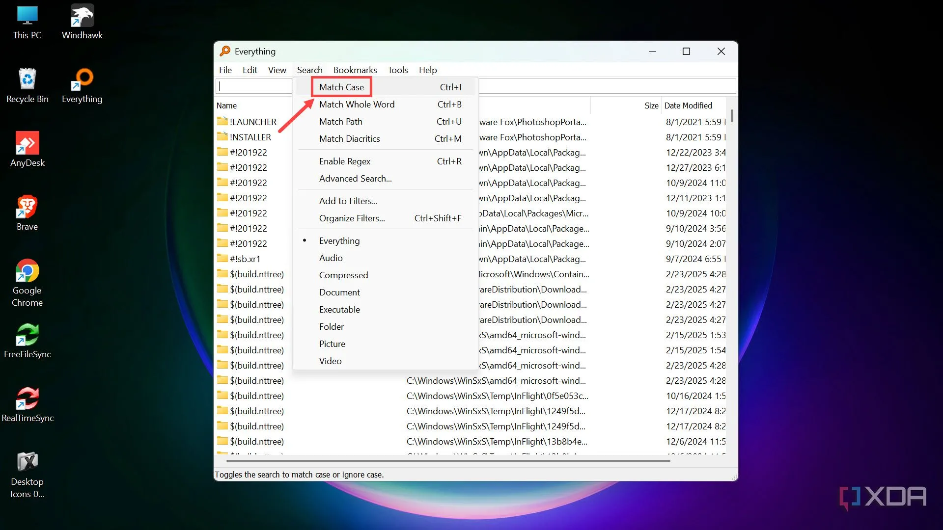 Cách bật chế độ Match Case trong Everything