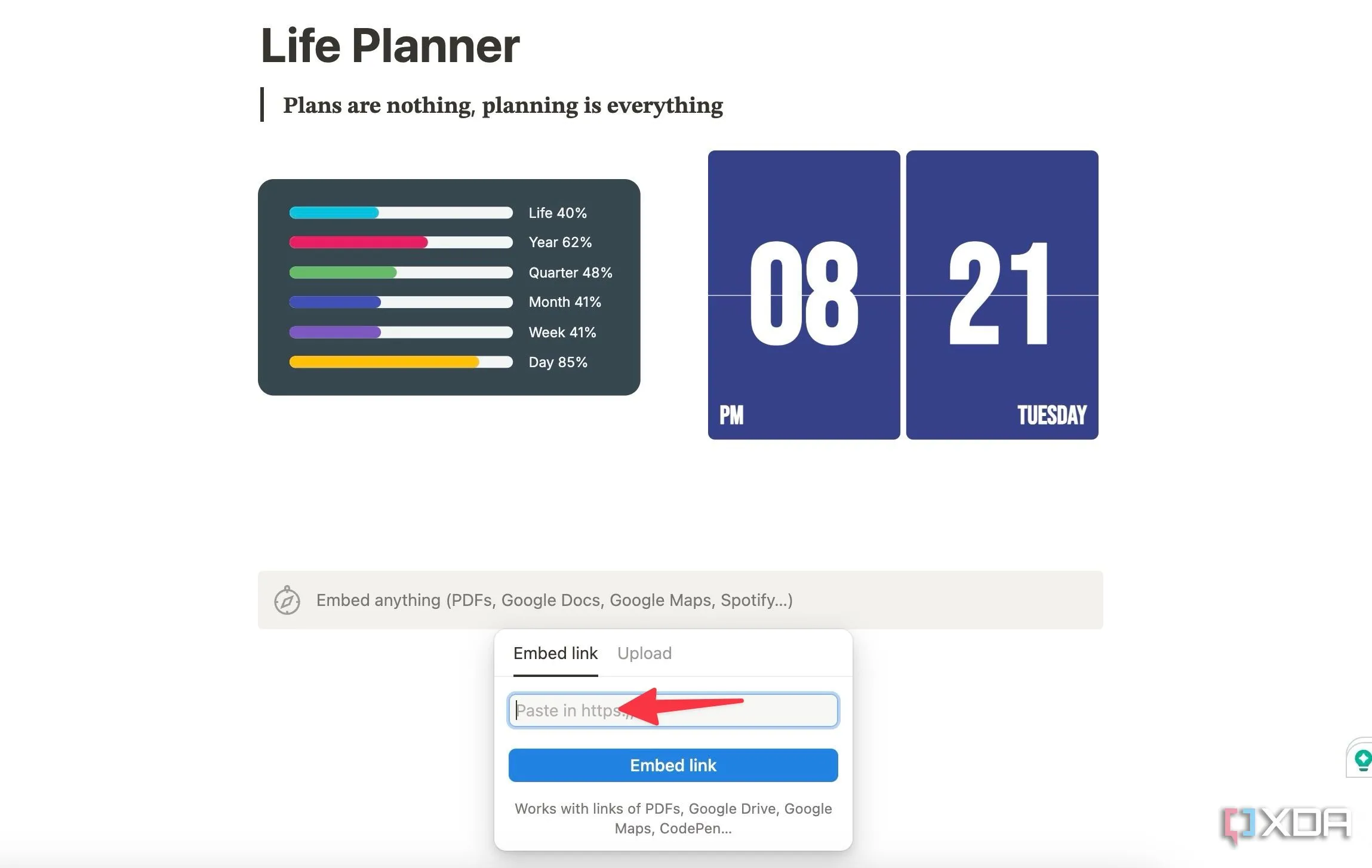 Cách chèn block Embed vào trang Notion để tích hợp widget