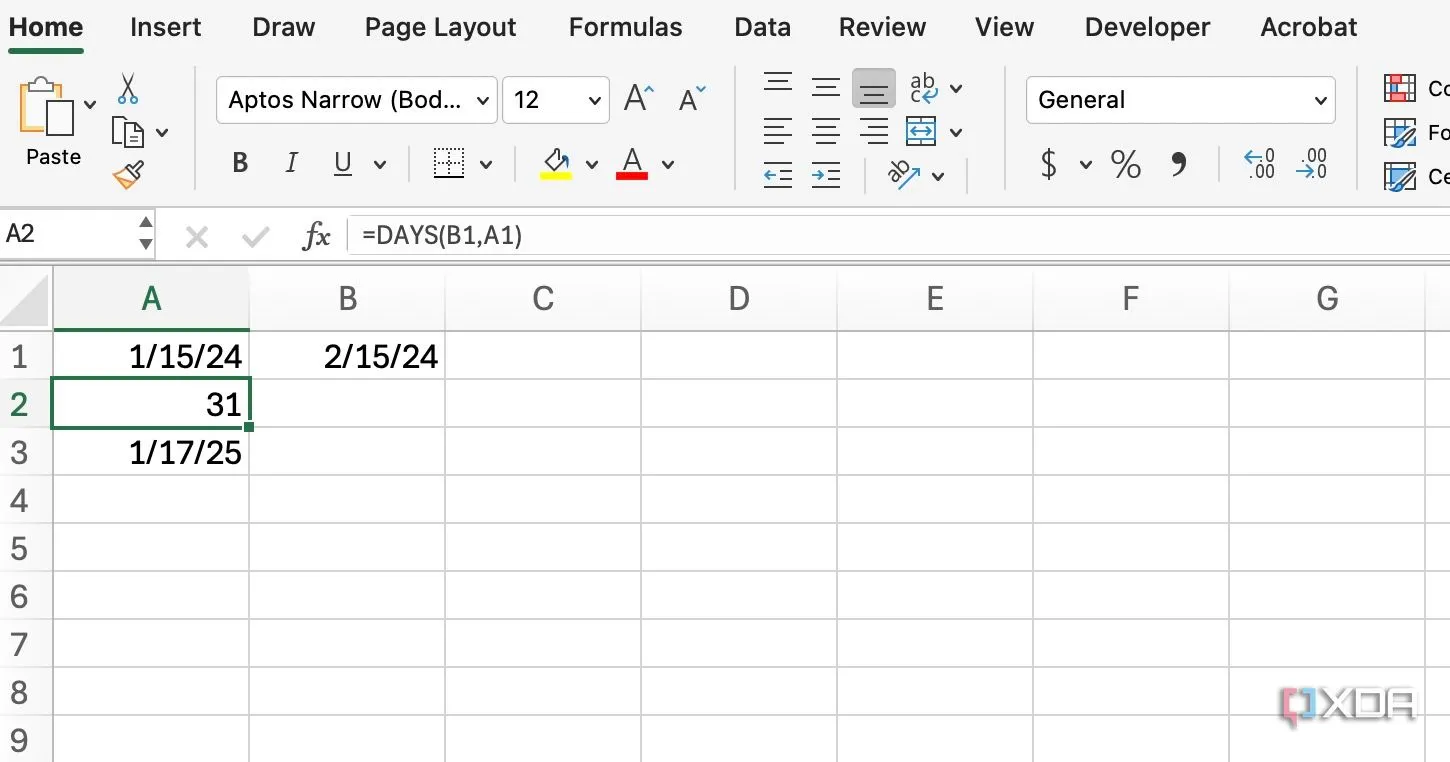 Cách sử dụng hàm DAYS trong Excel để tính số ngày giữa hai mốc thời gian