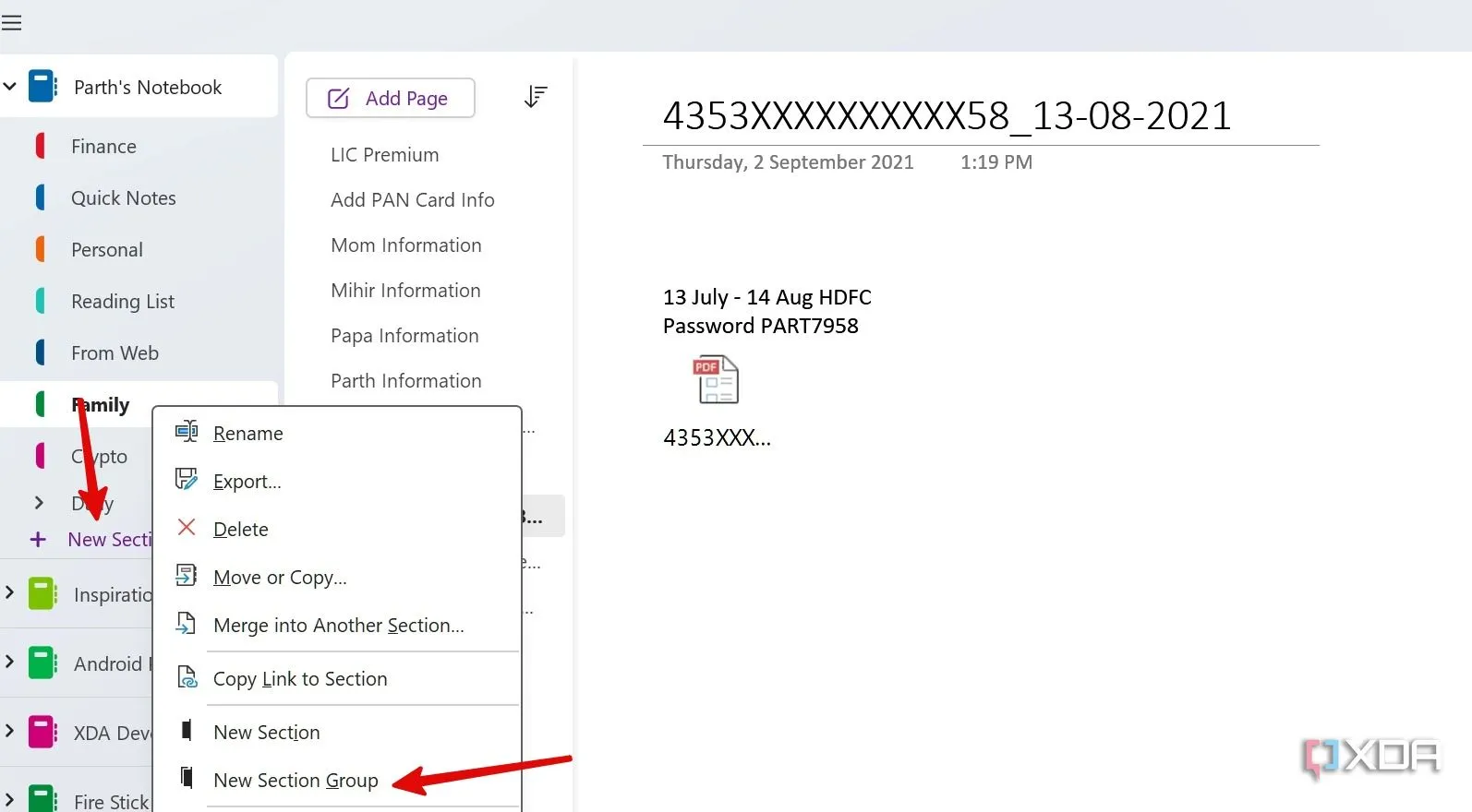 Cách tạo 'New Section' và 'New Section Group' trong OneNote, giúp tổ chức các ghi chú và kỷ niệm số một cách khoa học.