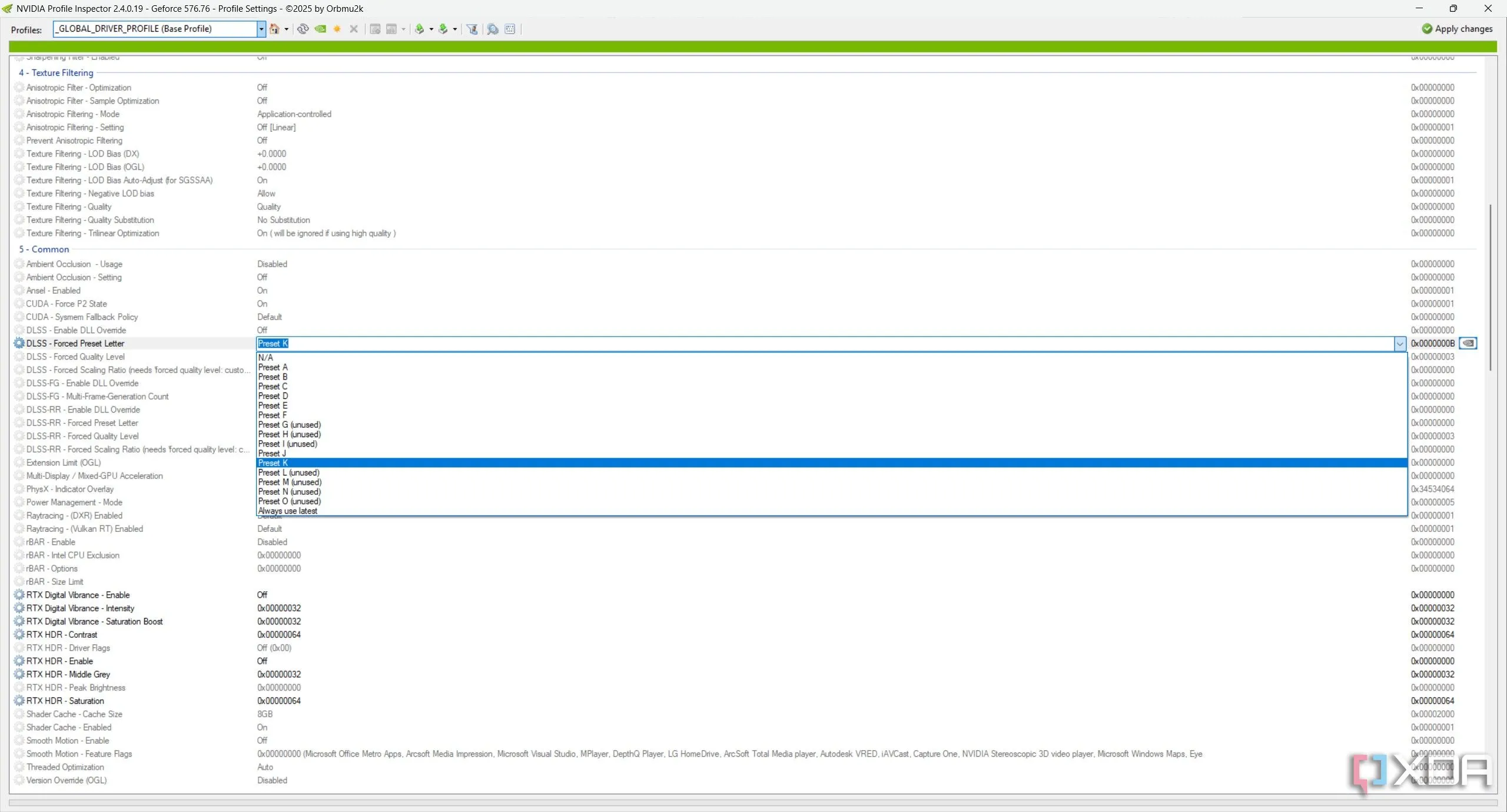 Cài đặt DLSS trong giao diện Nvidia Profile Inspector