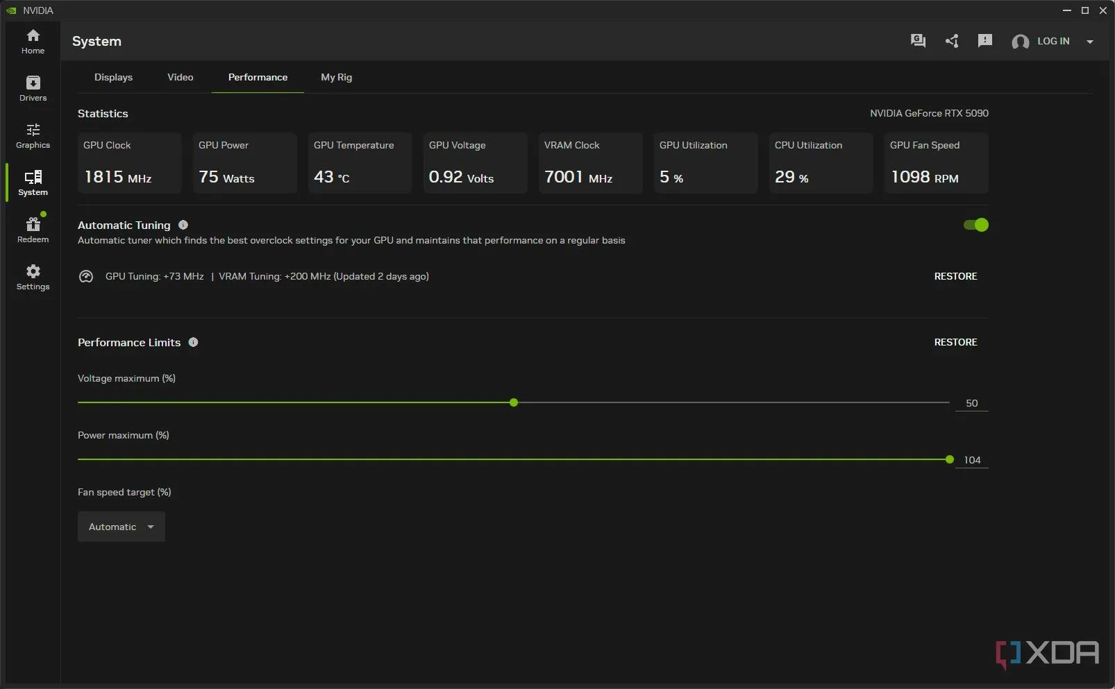 Cài đặt ép xung tự động (Automatic Tuning) trong ứng dụng Nvidia App
