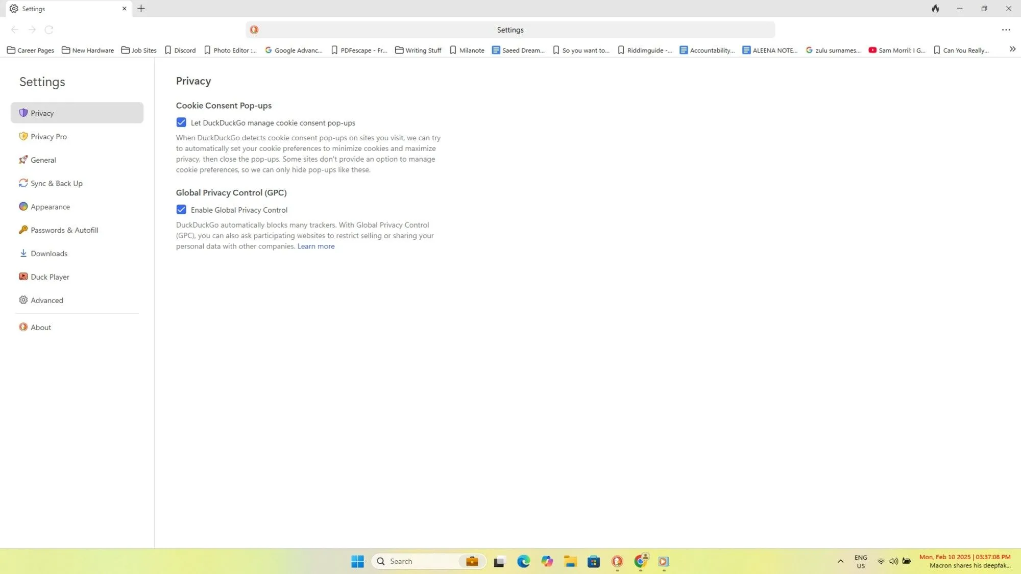 Cài đặt Global Privacy Control (GPC) của DuckDuckGo giúp người dùng chủ động bảo vệ dữ liệu cá nhân