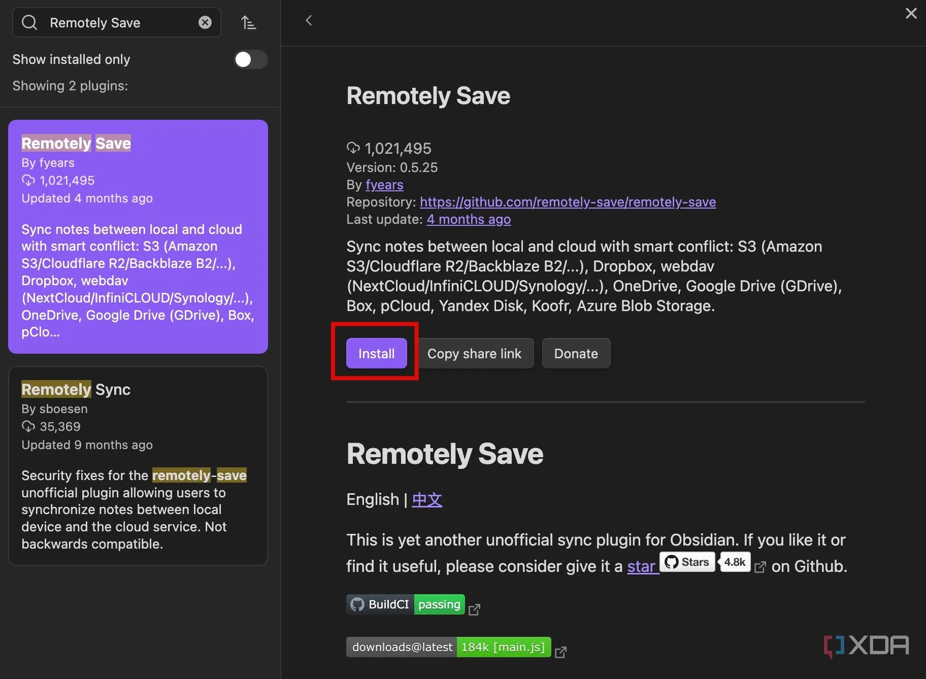 Cài đặt plugin Remotely Save cho Obsidian