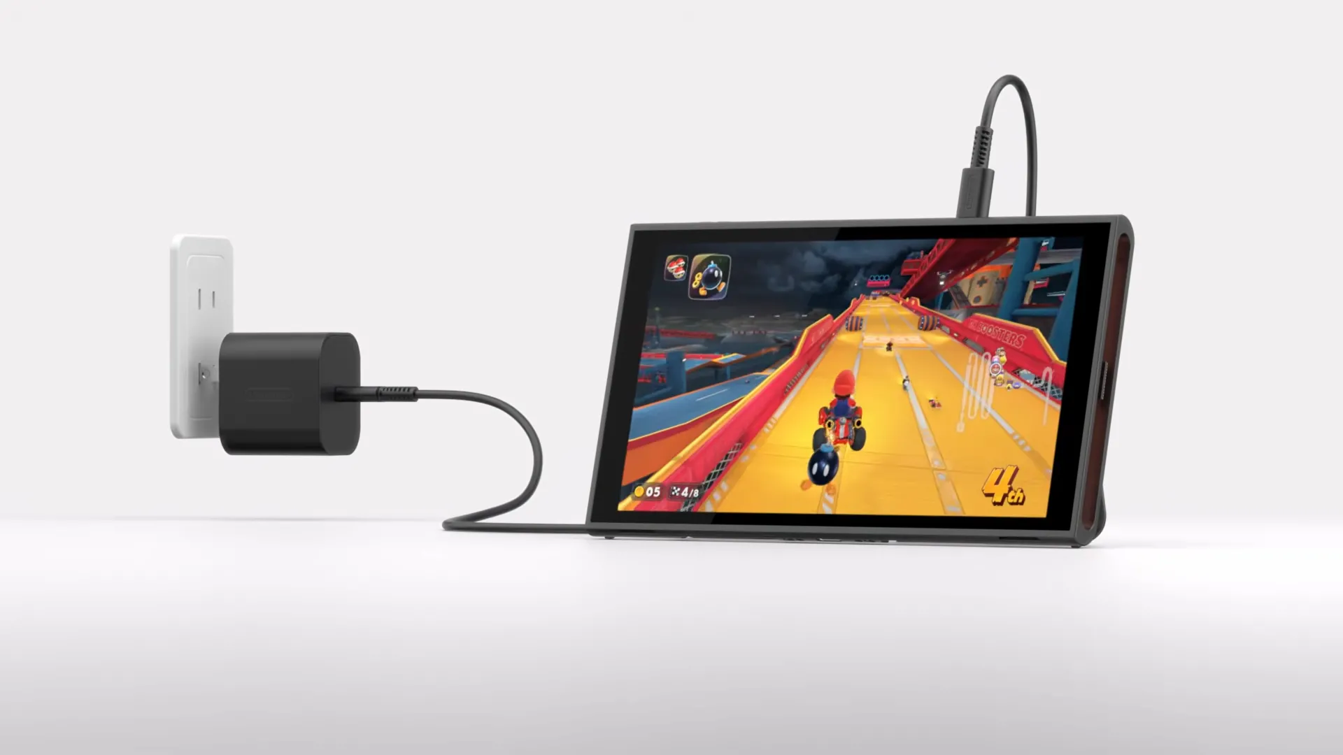 Cận cảnh mặt trên của Nintendo Switch 2, hiển thị cổng USB-C bổ sung