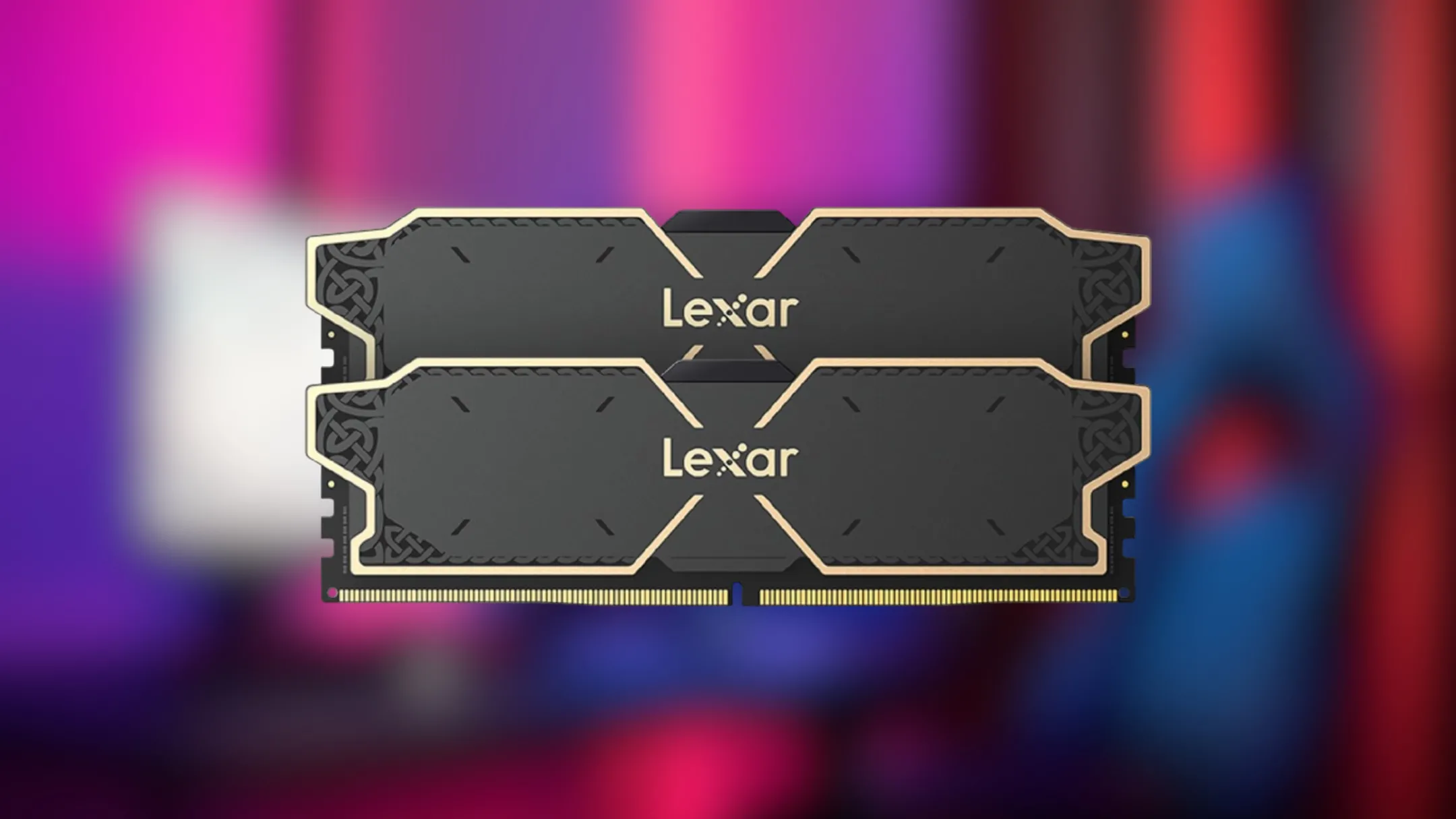 Cận cảnh thiết kế module RAM Lexar 32GB THOR OC DDR5 với tản nhiệt đen vàng