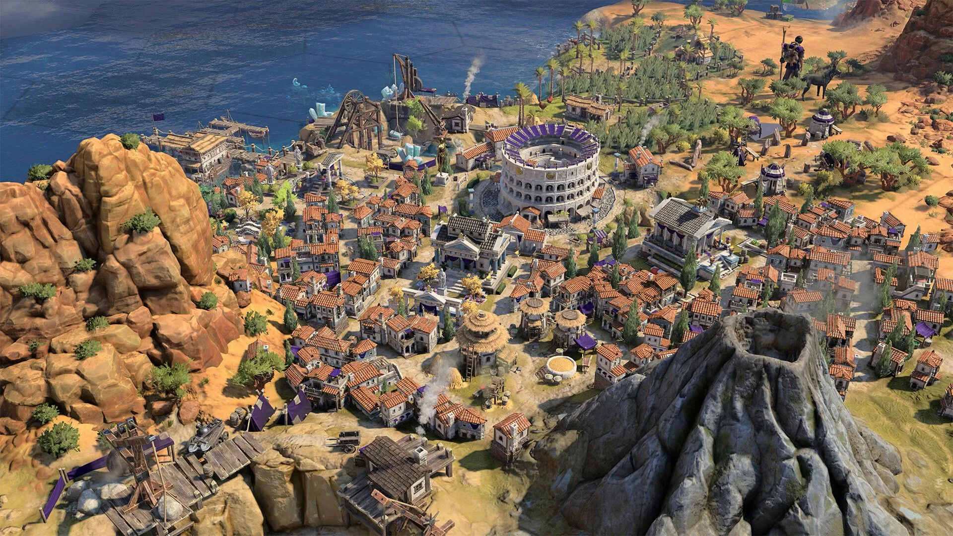 Cảnh chiến tranh hoành tráng trong Civilization VII, với quân lính và khí tài công nghệ cao đối đầu trên chiến trường rộng lớn