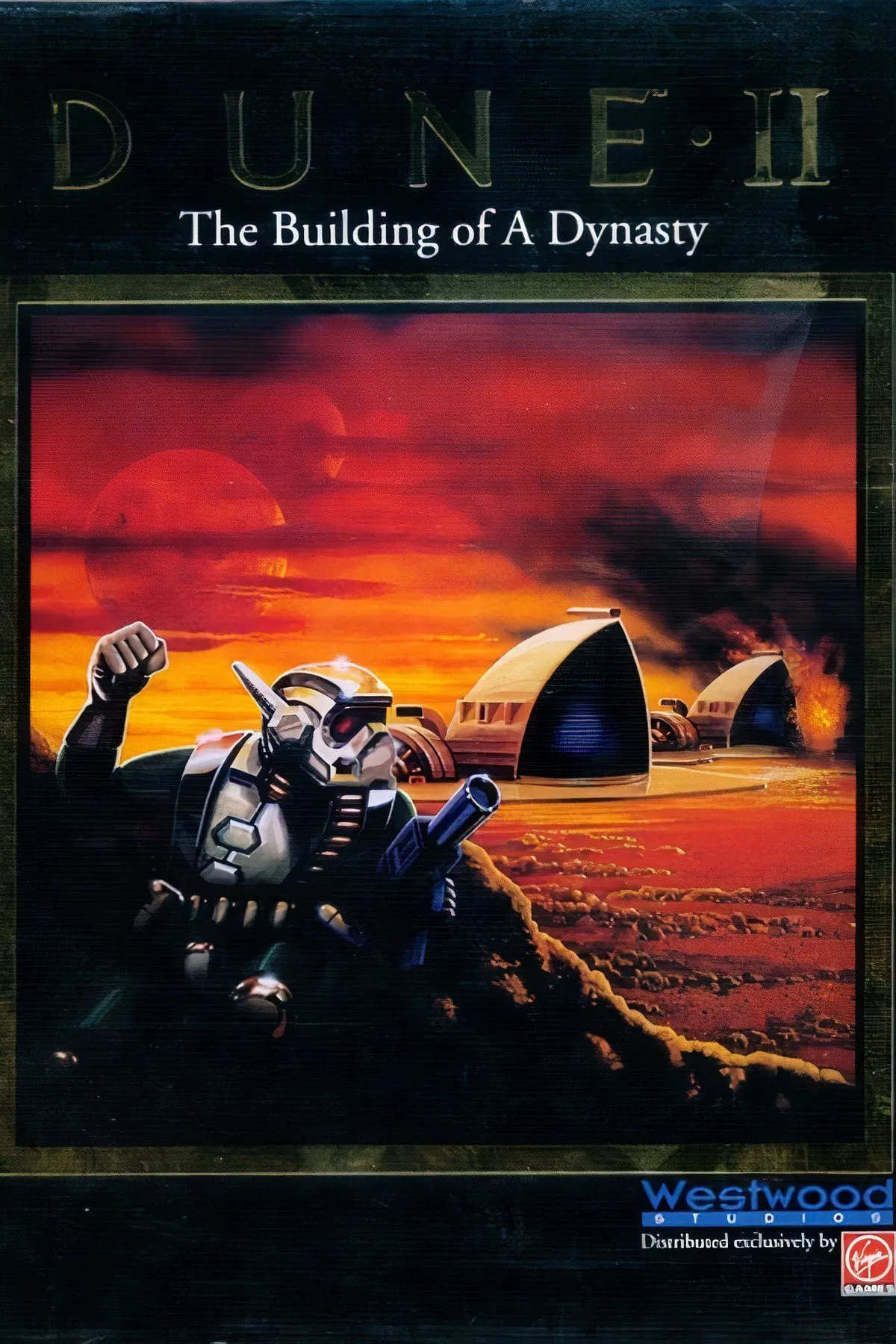 Cảnh chiến trường và căn cứ trong game chiến thuật Dune II: The Building of a Dynasty