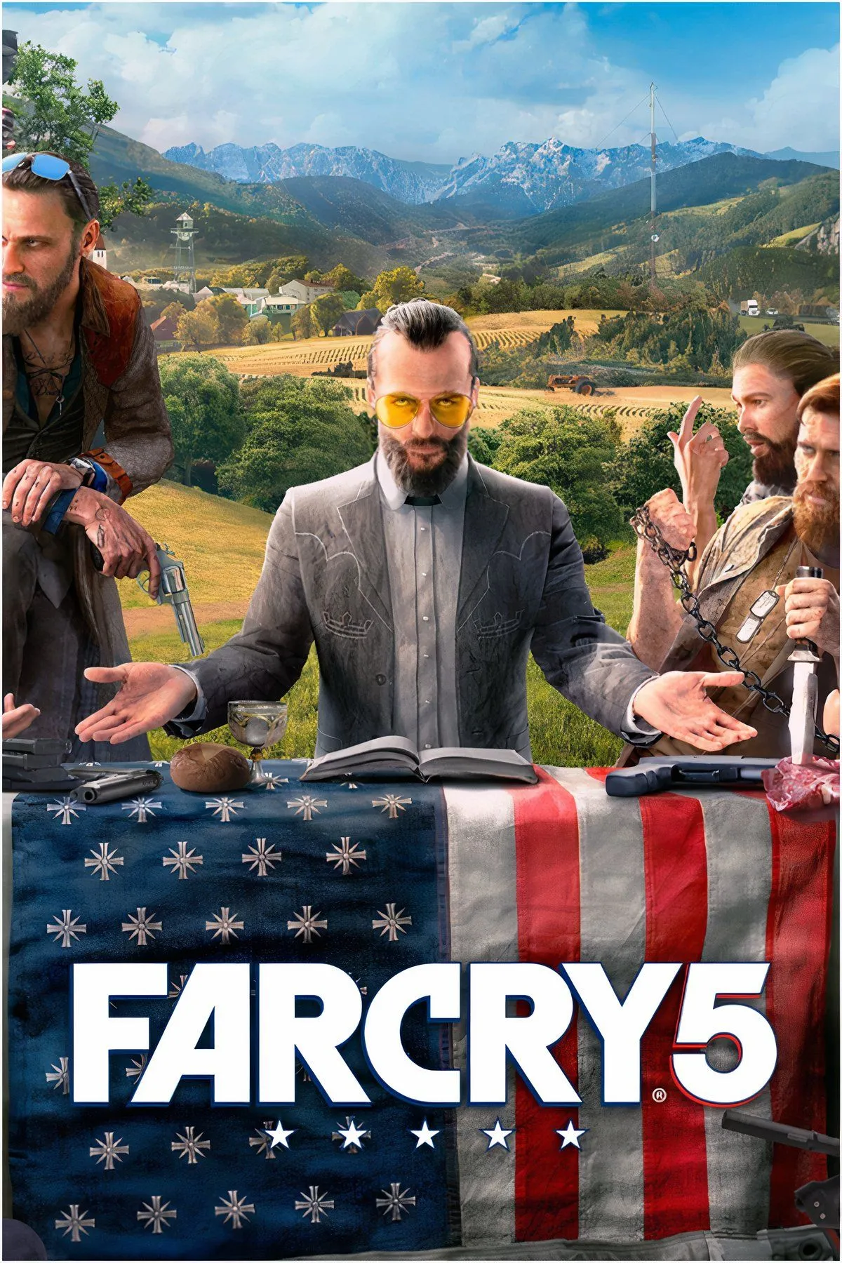 Cảnh chơi game Far Cry 5 với người chơi đối đầu với kẻ thù trong bối cảnh Hope County