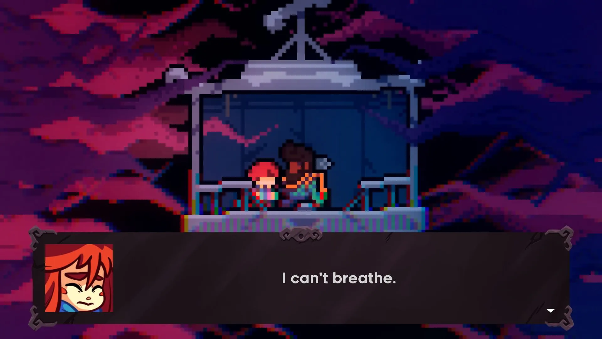 Cảnh đối thoại giữa Madeline và Badeline trong cáp treo, khám phá khía cạnh nội tâm của game Celeste