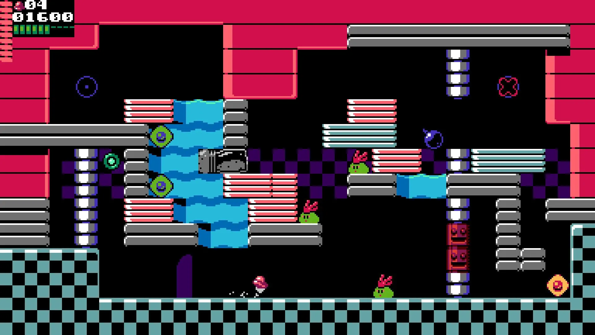 Cảnh đua xe cổ điển trong một game của UFO 50, tái hiện trải nghiệm game đua xe 8-bit.