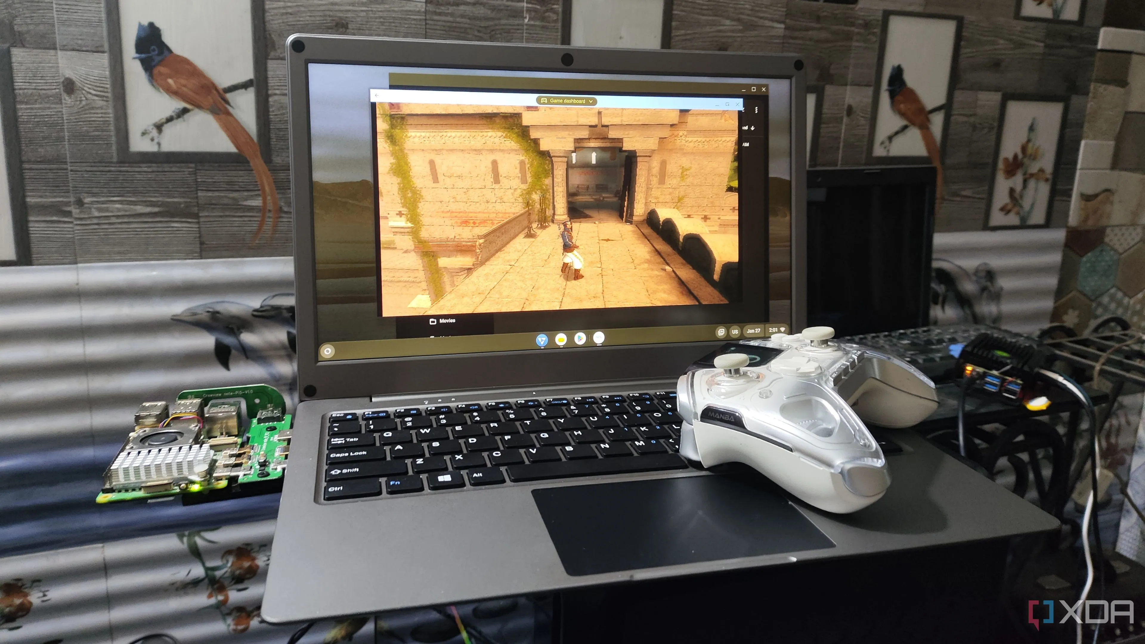 Cảnh game Prince of Persia: Sands of Time với nhân vật chính đang thực hiện động tác parkour, được giả lập trên Raspberry Pi 5