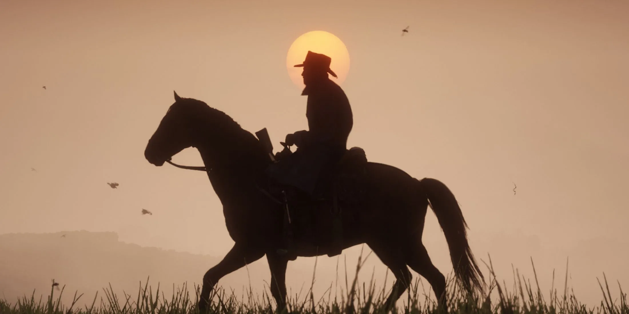 Cảnh game Red Dead Redemption 2 với nhân vật Arthur cưỡi ngựa, minh họa các môi trường game rộng lớn và chi tiết