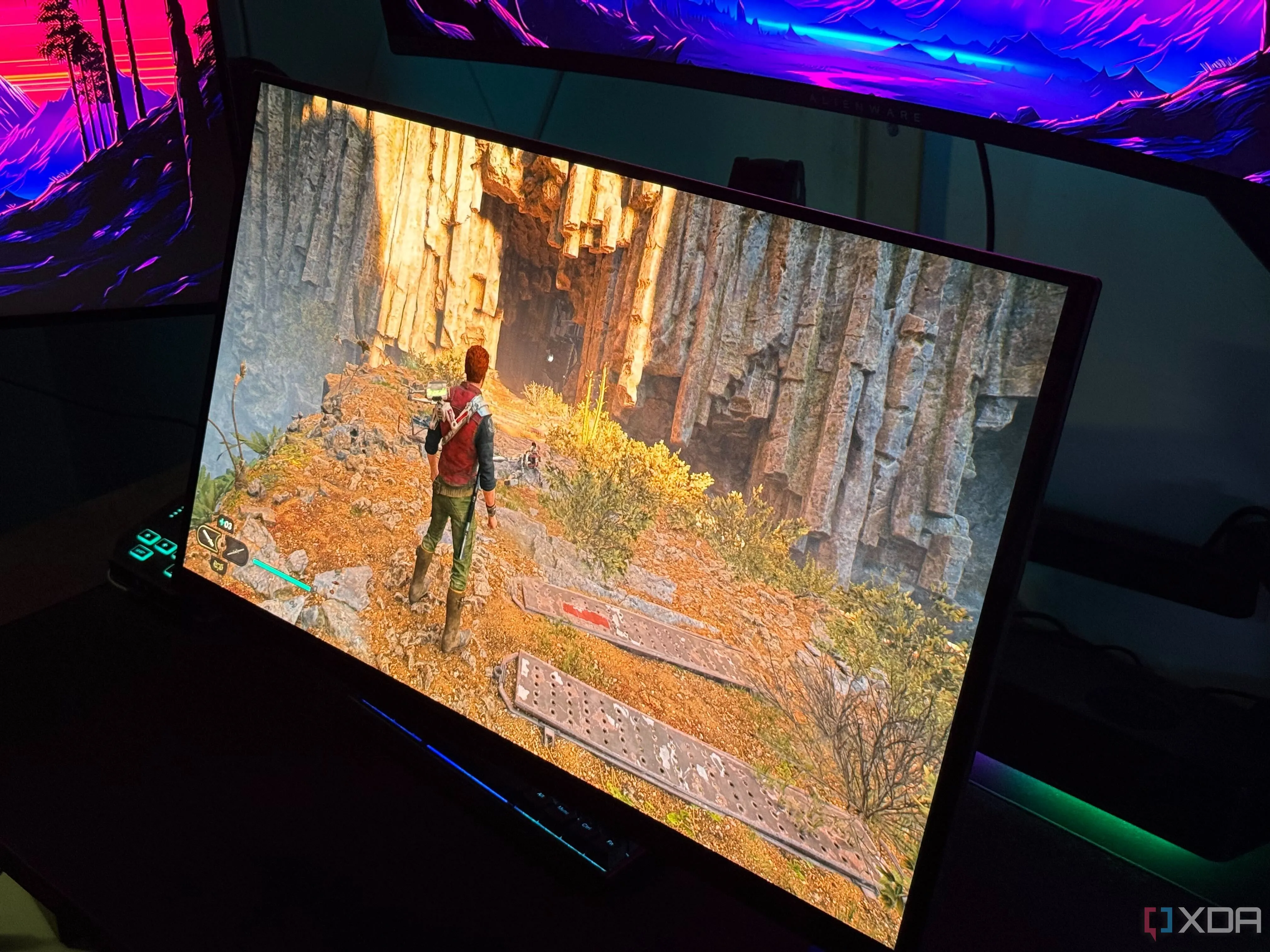 Cảnh game Star Wars Jedi Survivor trên màn hình OLED với hiệu ứng ghosting DLSS