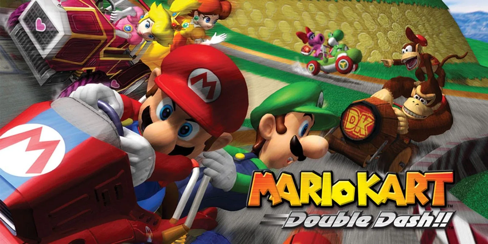 Cảnh Mario và Luigi cùng đua trong Mario Kart Double Dash trên GameCube