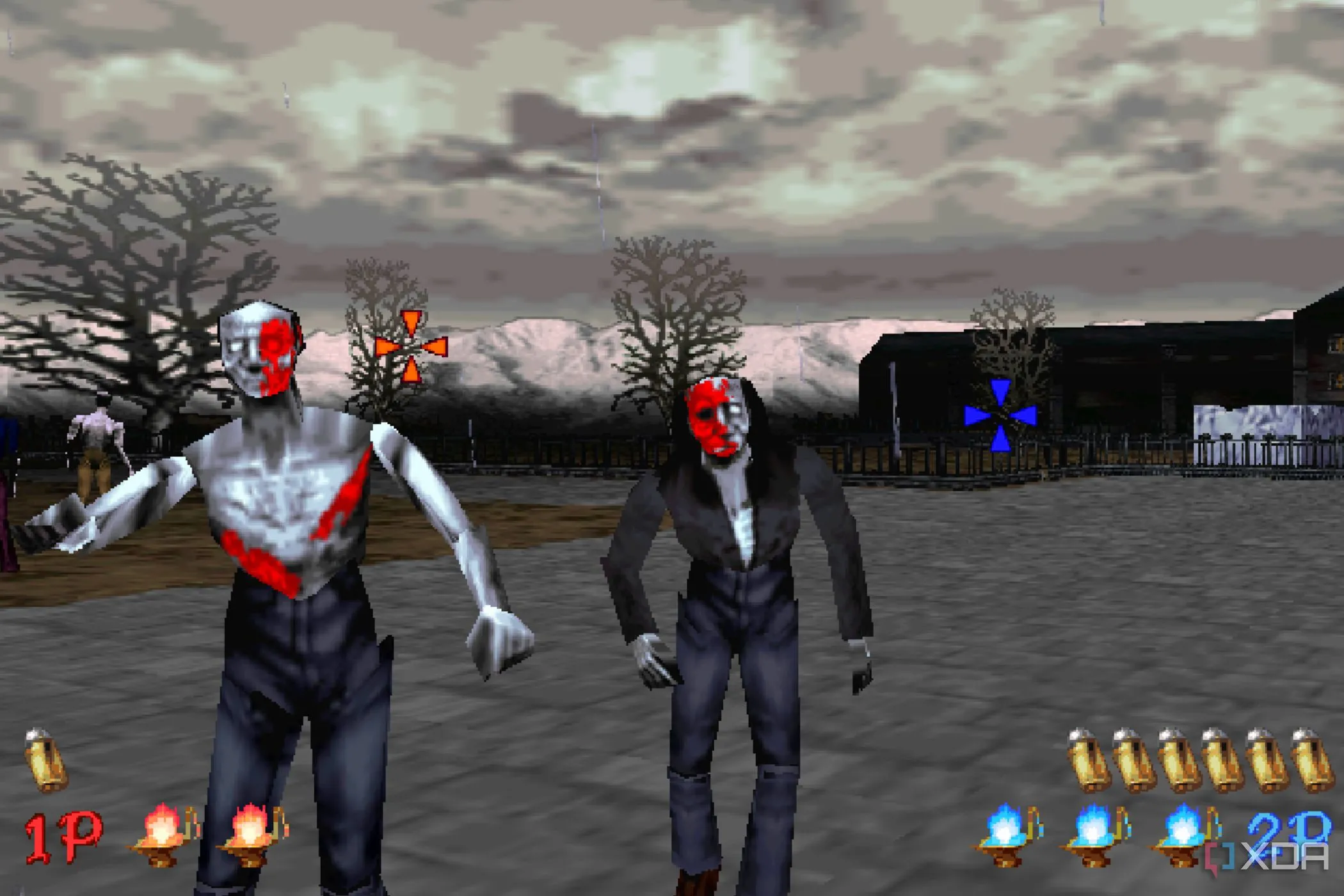 Cảnh nhiệm vụ mở đầu trong game The House of the Dead, người chơi đối mặt với lũ zombie