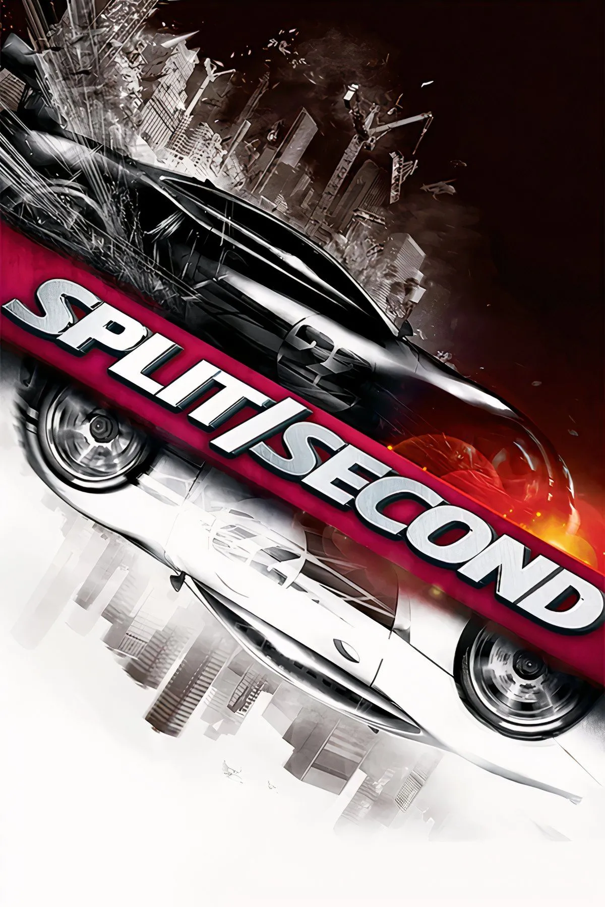 Cảnh nổ lớn trên đường đua trong game Split/Second, với các yếu tố môi trường bị phá hủy