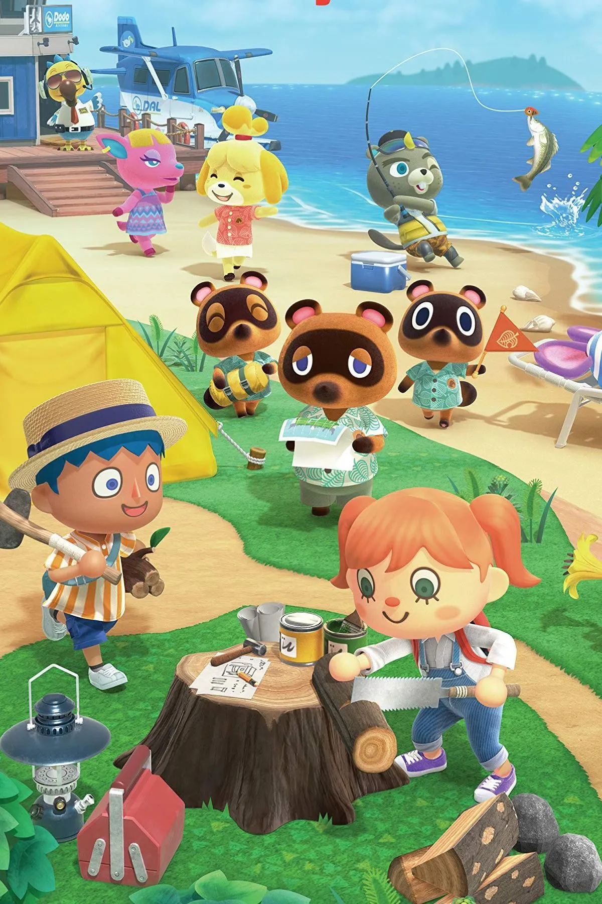 Cảnh quan yên bình của hòn đảo trong game Animal Crossing: New Horizons với các nhân vật