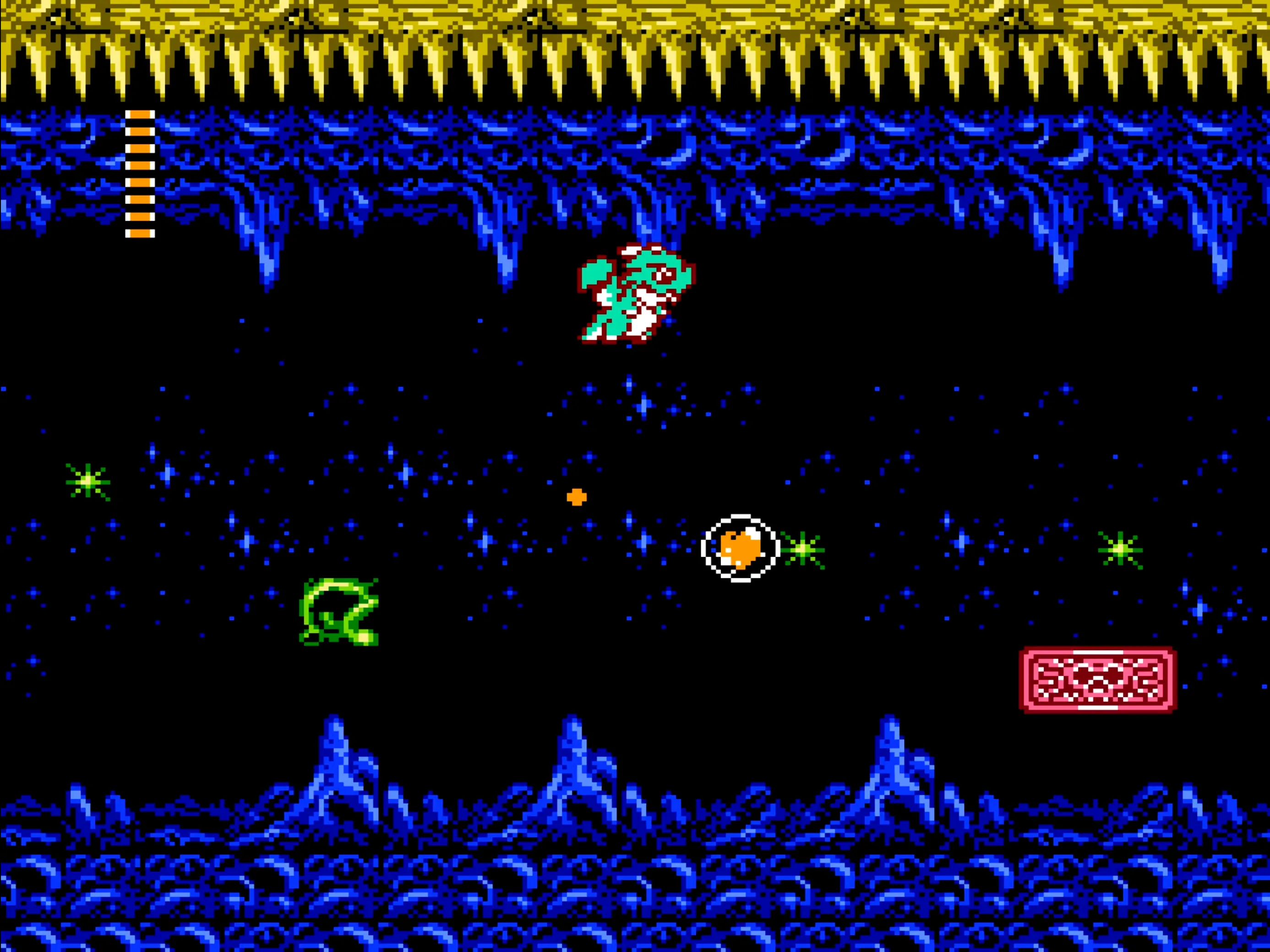 Cảnh quay màn hình game Little Samson trên NES, nhân vật chính đang di chuyển trong một màn chơi đầy màu sắc