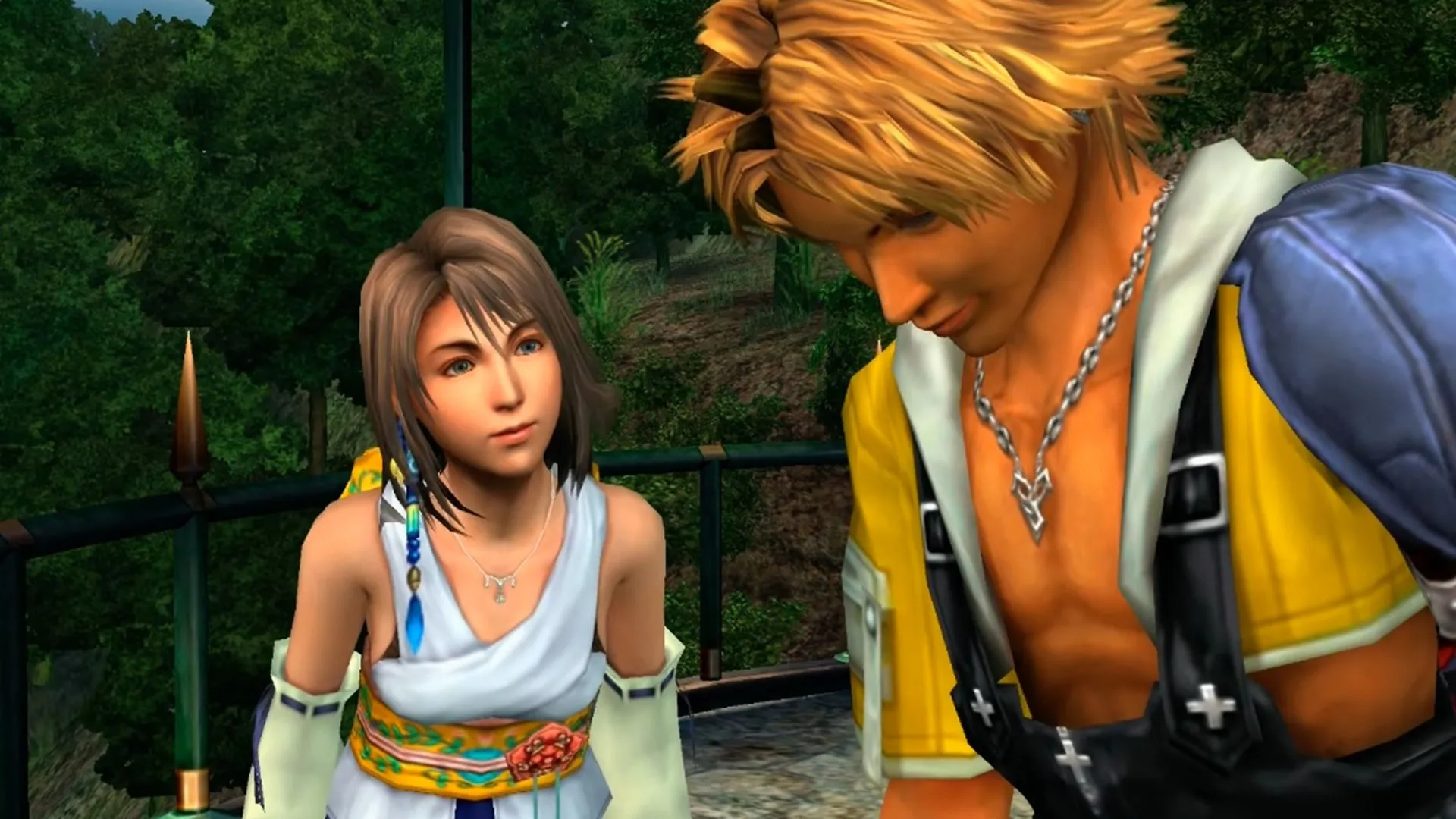 Cảnh quay Tidus cười gượng gạo cùng Yuna trong Final Fantasy X, một phân đoạn gây tranh cãi
