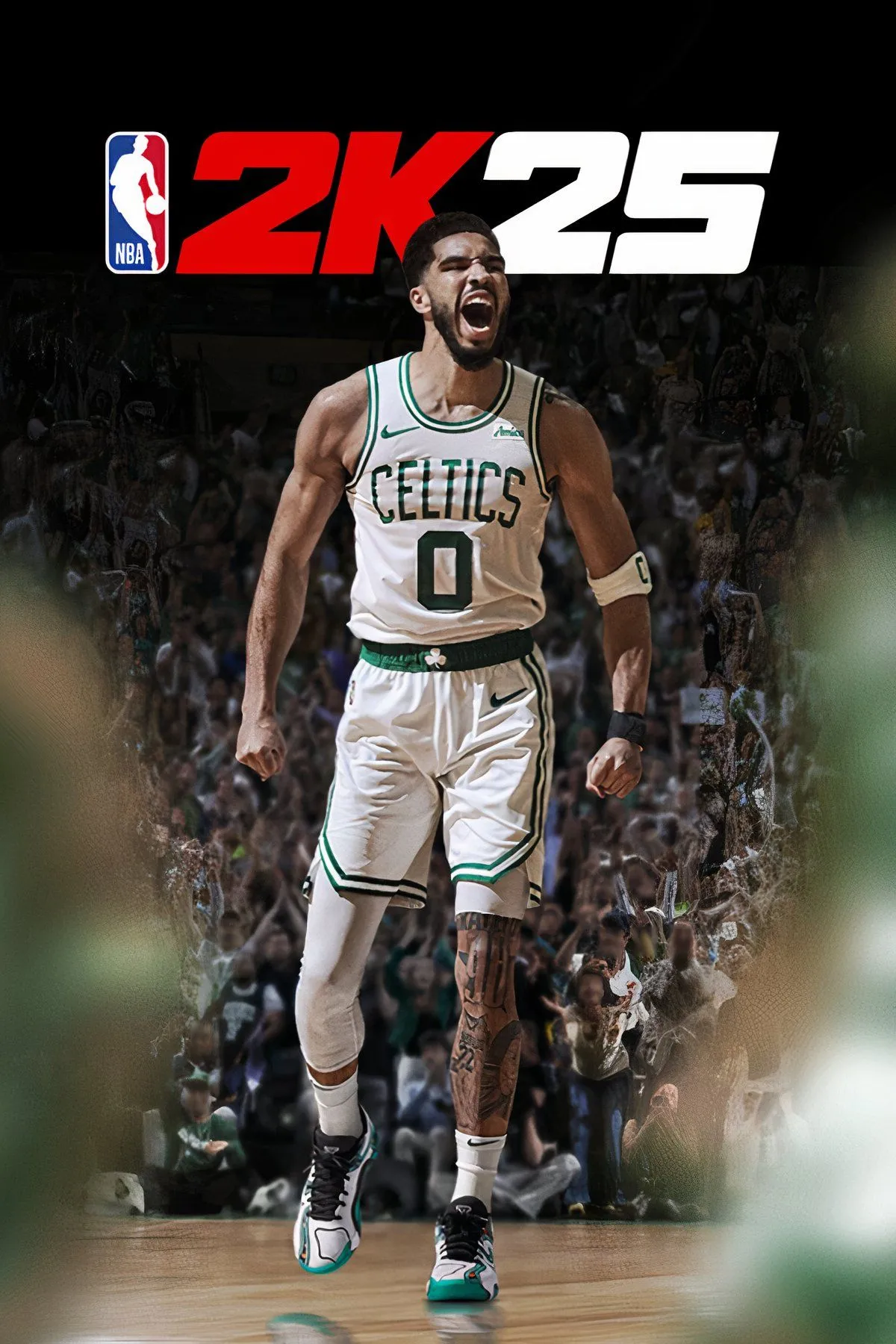 Cảnh thi đấu sôi động trong NBA 2K25 với các cầu thủ bóng rổ và hiệu ứng ánh sáng sân