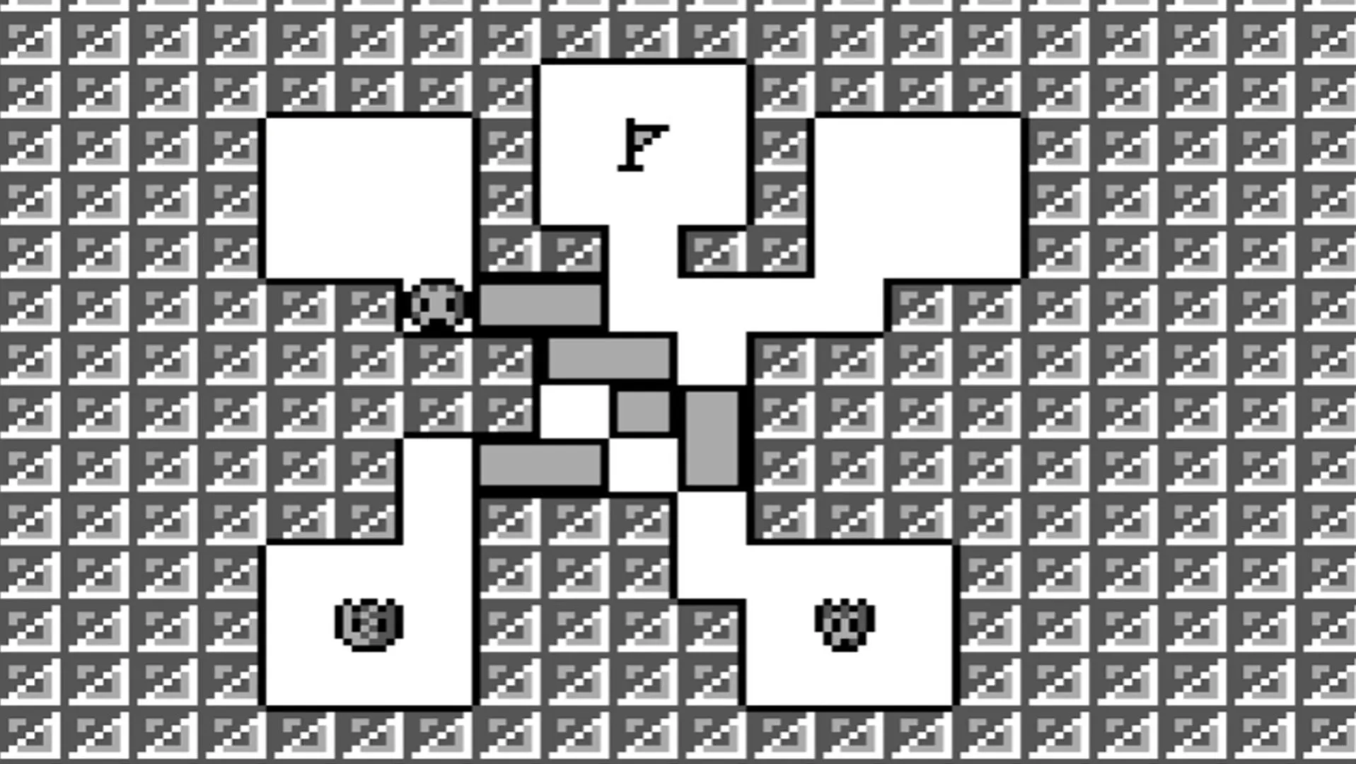 Cảnh trong game Amazing Tater trên Game Boy, mô tả cách nhân vật khoai tây di chuyển khối hộp trong mê cung