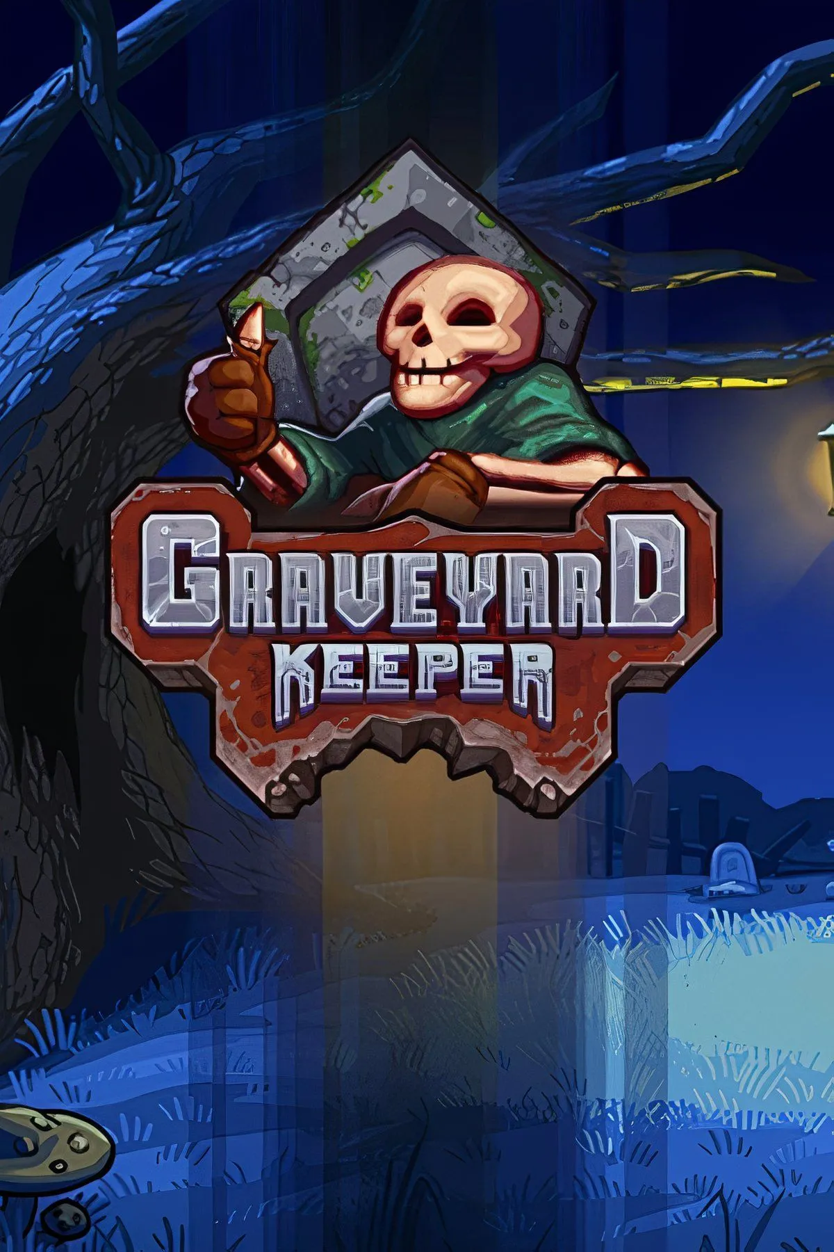 Cảnh trong game Graveyard Keeper với nhân vật chính đang đứng trong nghĩa địa thời trung cổ