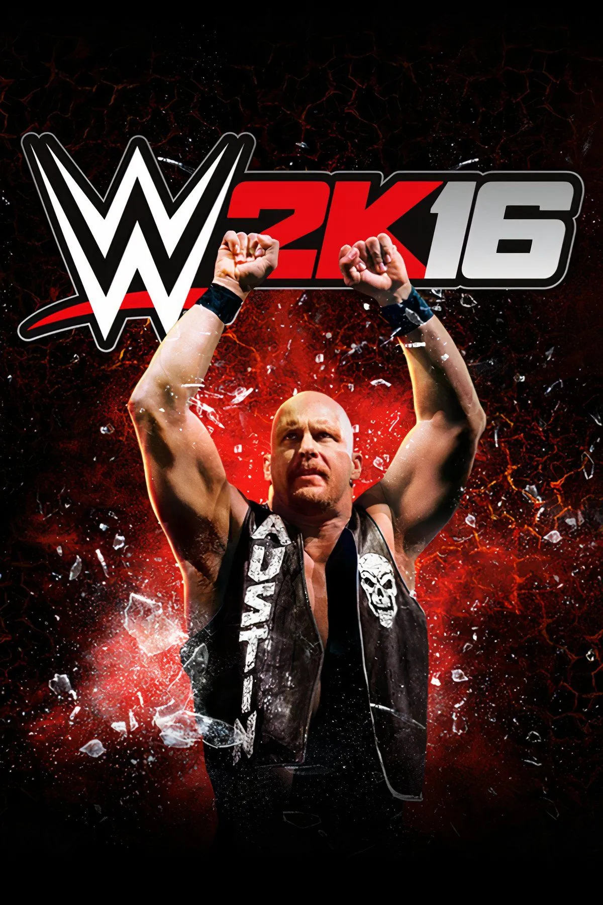 Cảnh trong game WWE 2K16 với Steve Austin thực hiện Stunner