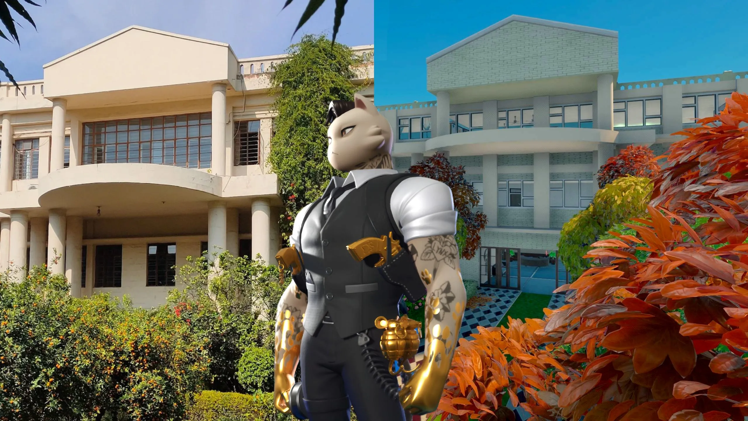 Cảnh trường học được tái hiện trong Fortnite Creative, minh họa sự sáng tạo trong game và khả năng tùy chỉnh